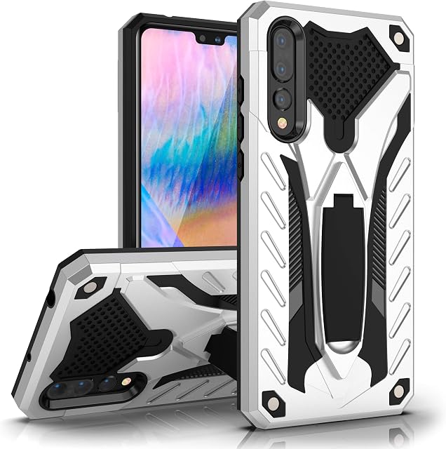 MILAN NICE Phone Case for Huawei P20 Heavy Duty Protective Hard Cover Shockproof Certified with Drop Tested with Smartphone Kickstand (Silver)