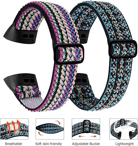 Miniatura 4 de BOTNUW Paquete de 4 bandas elásticas compatibles con Fitbit Charge 56, reloj inteligente de fitness, correas de repuesto elásticas ajustables de