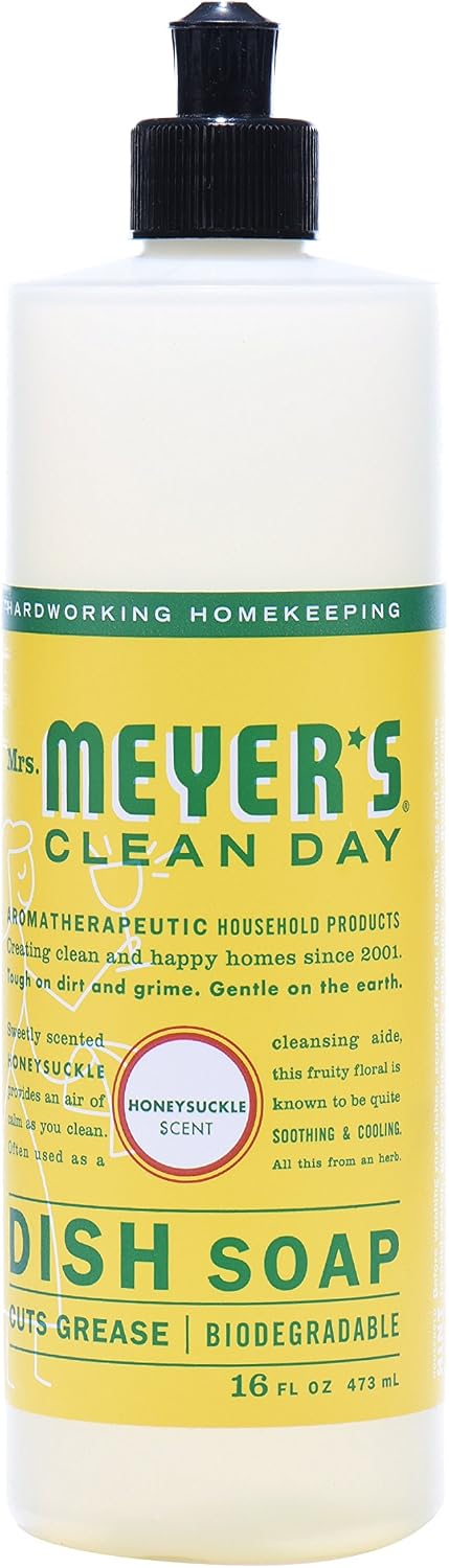 Mrs. Meyer's Liquid Dish Soap, Biodegradable Formula, Honeysuckle, 16 fl. oz - Pack of 3