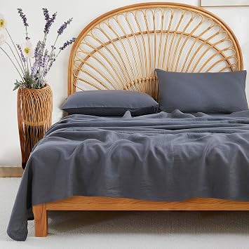 100% Linen Sheets Set King Size, Natural Pure Flax 4 Piece Bed Sets, 16" Deep Pocket, Breathable Cooling Bed Soft Durable Bedding, Machine Washable Gray,King