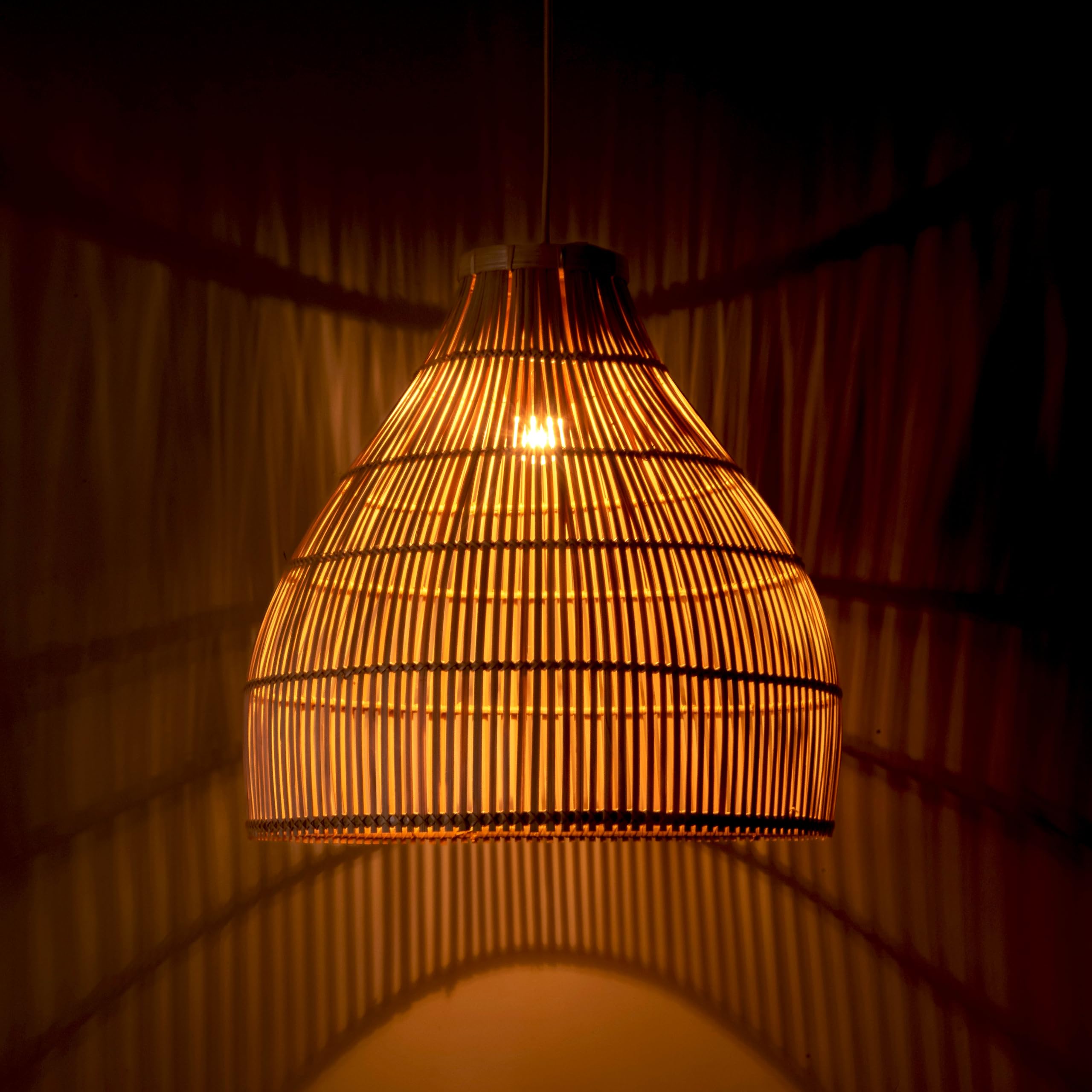 Bamboo Light Hanging | Cane Wicker Rattan Hanging Light | Pendant Boho Lights for Home, Bedroom, Living Room, Cafe & Restaurant Decoration |GlowBarn (H:40CM|D:40CM) | with Holder & Bulb-image-24