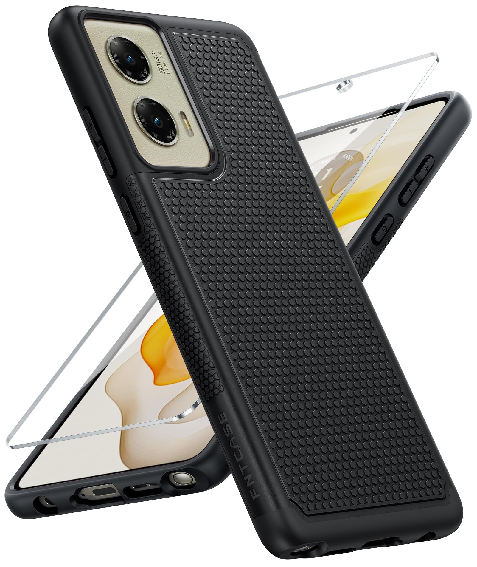 FNTCASE for Moto G-Stylus 2024 Case: Dual Layer Non Slip Shockproof Rugged | With Screen Protector, Military Grade Drop Protection, Anti-Scratch, Matte Textured Protective Phone Cover, Daily Use, Black
