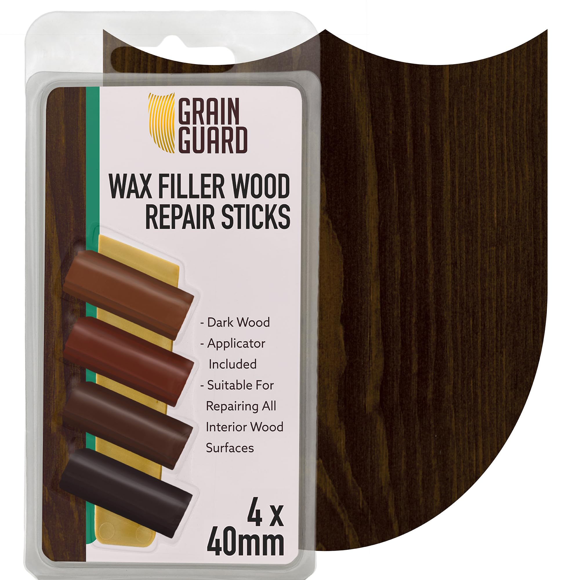 Wax Filler Wood Repair Sticks | Dark Wood | Furniture Repair Kit | Multi-Surface: Wood, Plastic, Hard Surfaces | Blend to Colour Match | 4x40mm