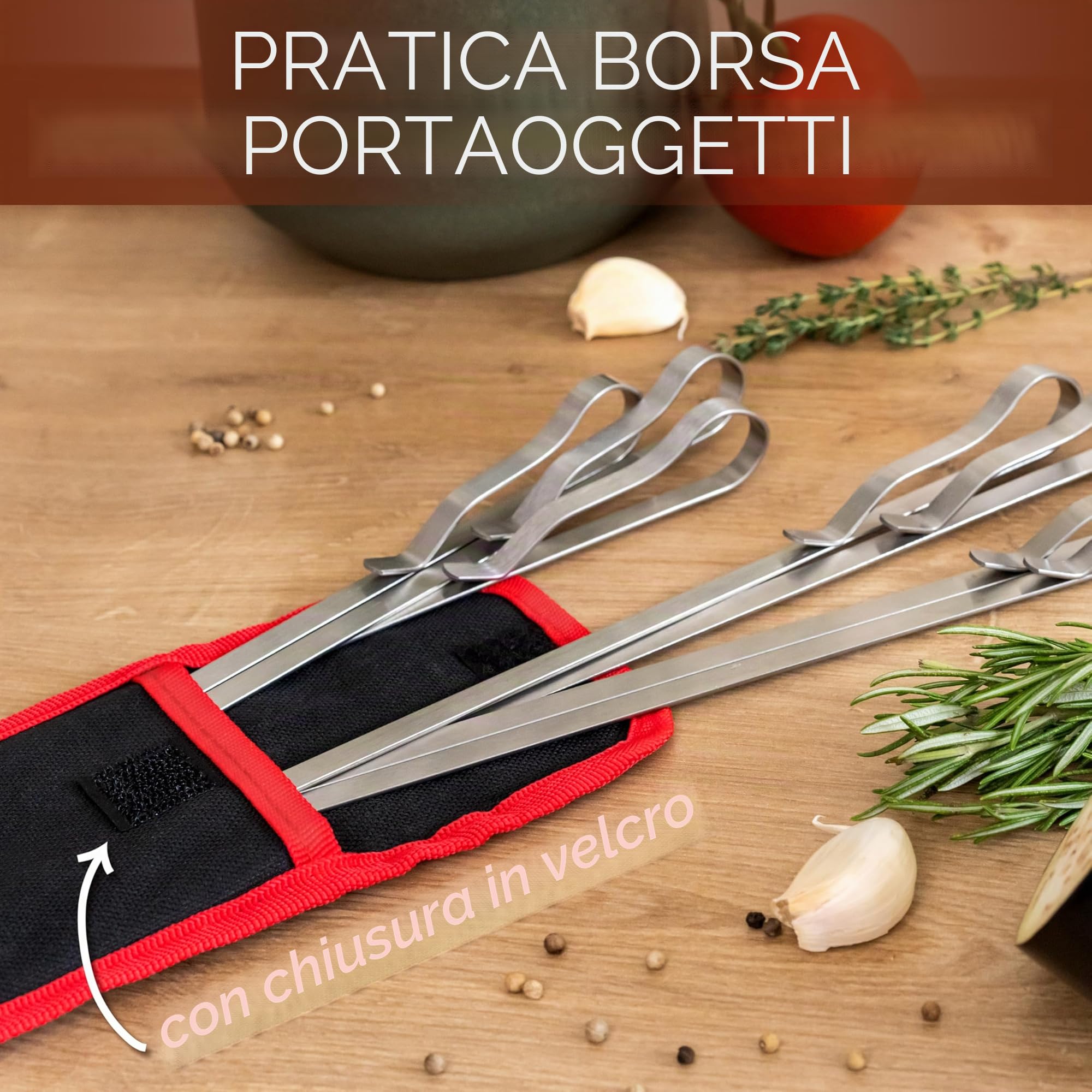 AVANA Spiedini per barbecue in acciaio inox, 10 pezzi, riutilizzabili, 43 cm, spiedini lunghi per carne e verdure