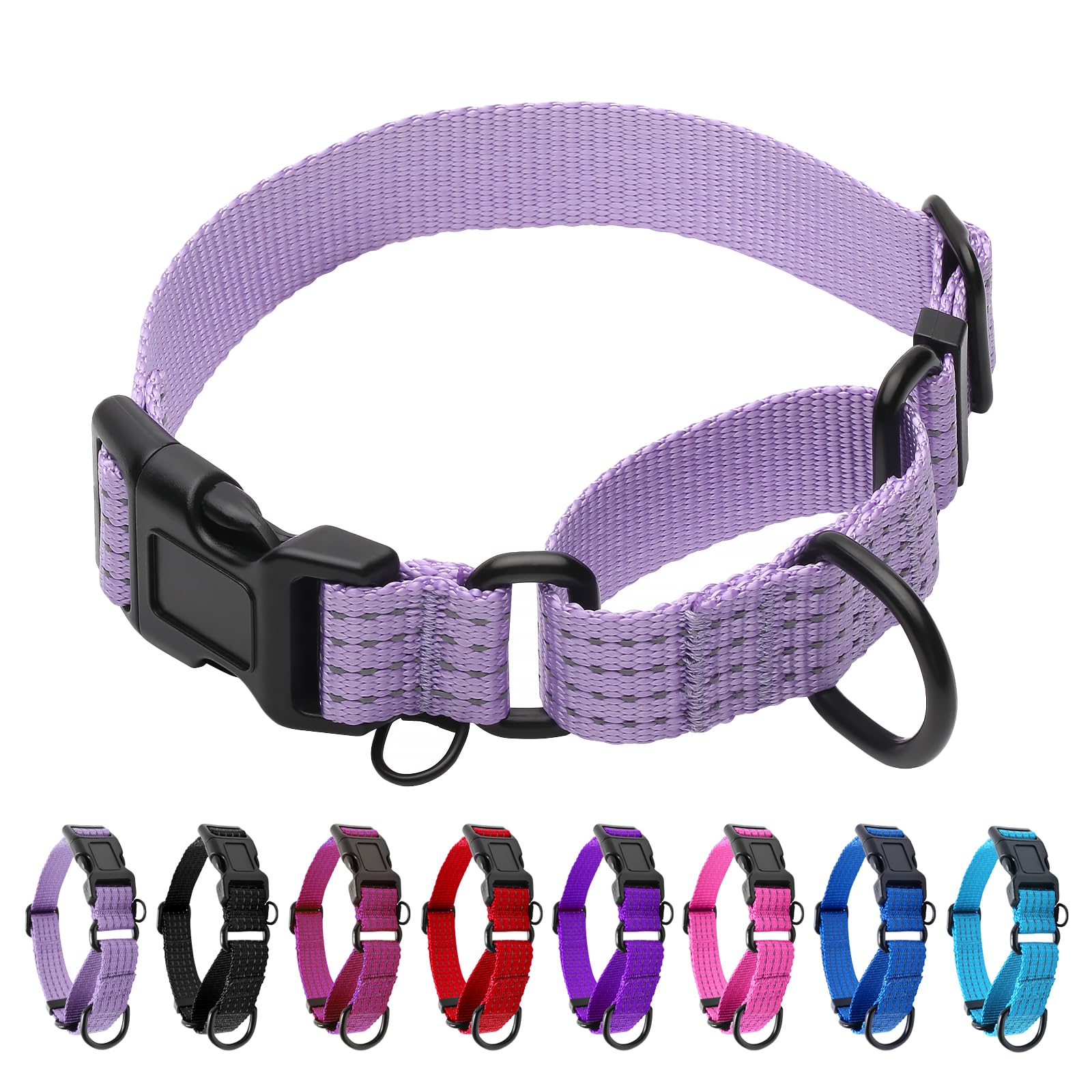 Martingale Dog Collar, Reflective No Pull with Buckle, Lavender, S