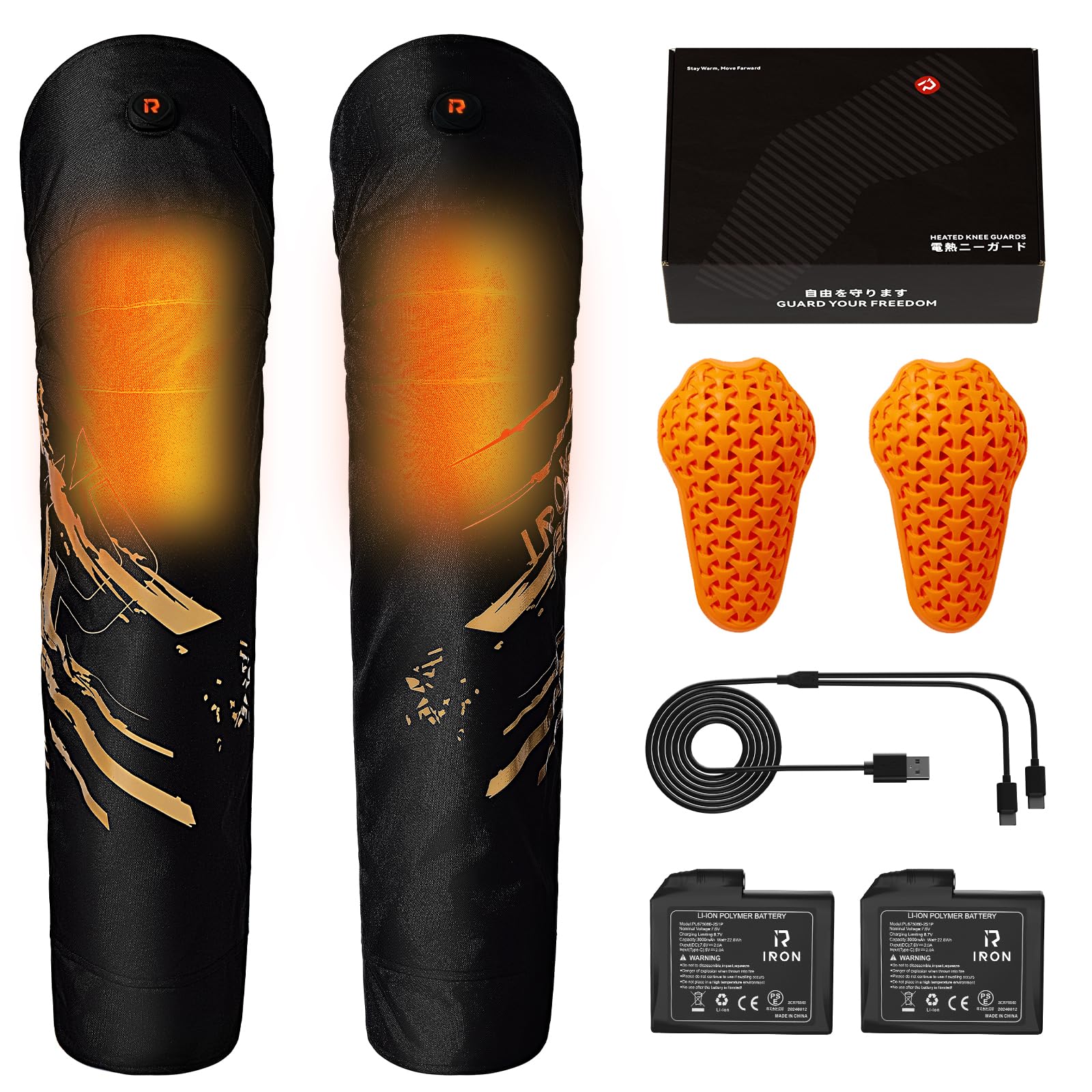 RIDEIRON Rodilleras calefactables moto,Protectores de rodilla para invierno Equipo de protección CE2 extraíble,Rodilleras moto,Cálidas Resistentes al agua y al viento para mujeres y hombres