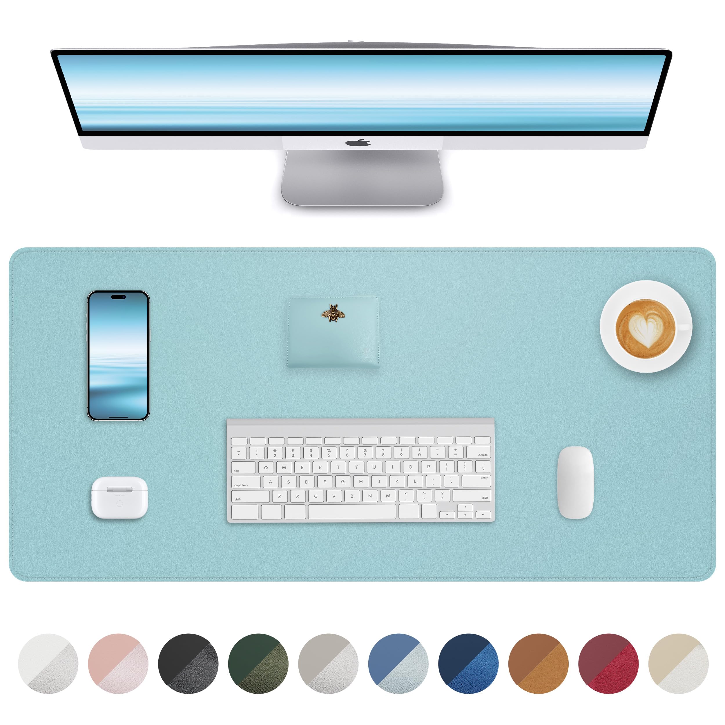 Leather Desk mat Protector,Mouse Mat,Non-Slip PU Leather Desk Blotter,Laptop Desk Pad,Waterproof Desk Cover mat for Office and Home (80 x 40,Teal) โ image 1