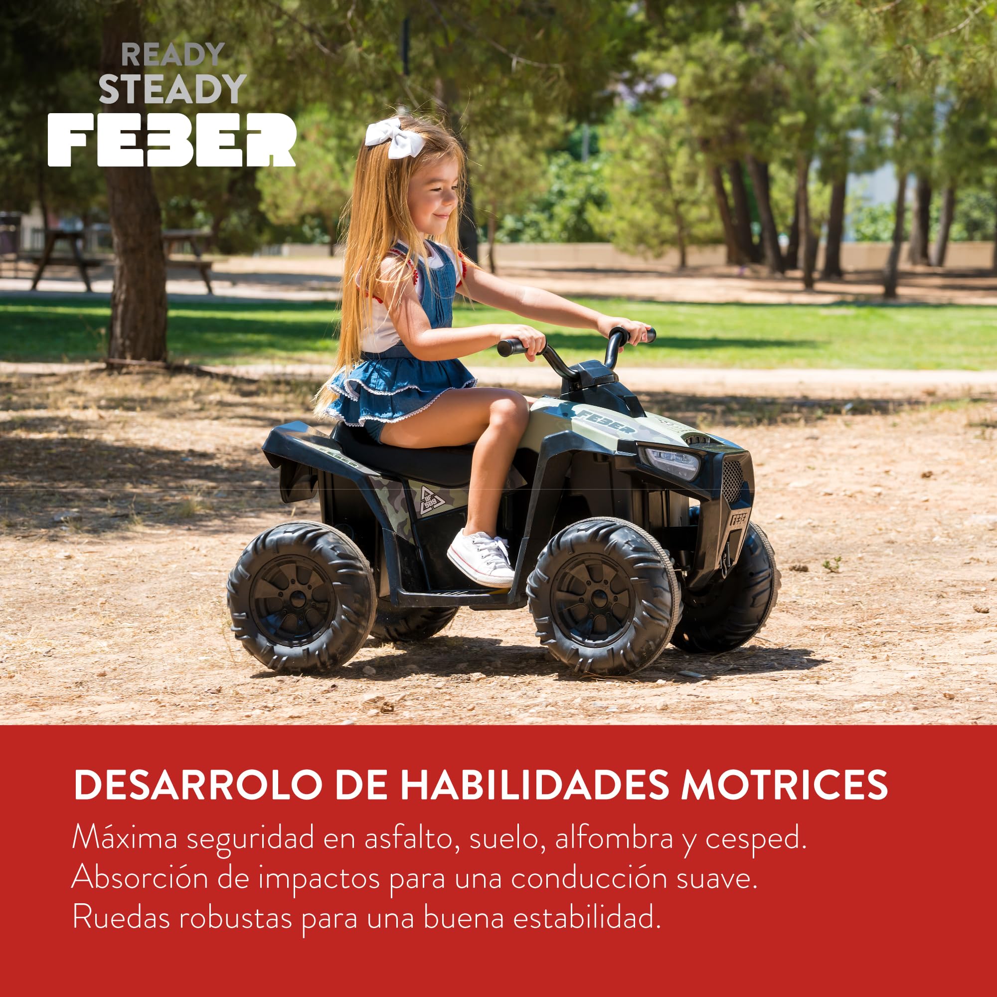FEBER - Quad Boxer 12V, véhicule électrique à Batterie 12V, avec Marche Avant, Marche arrière et Frein, jusqu'à 5 km/h, Chargeur Inclus, 45 Min de Jeu, +3 à 5 Ans, Famosa (FEN45000)
