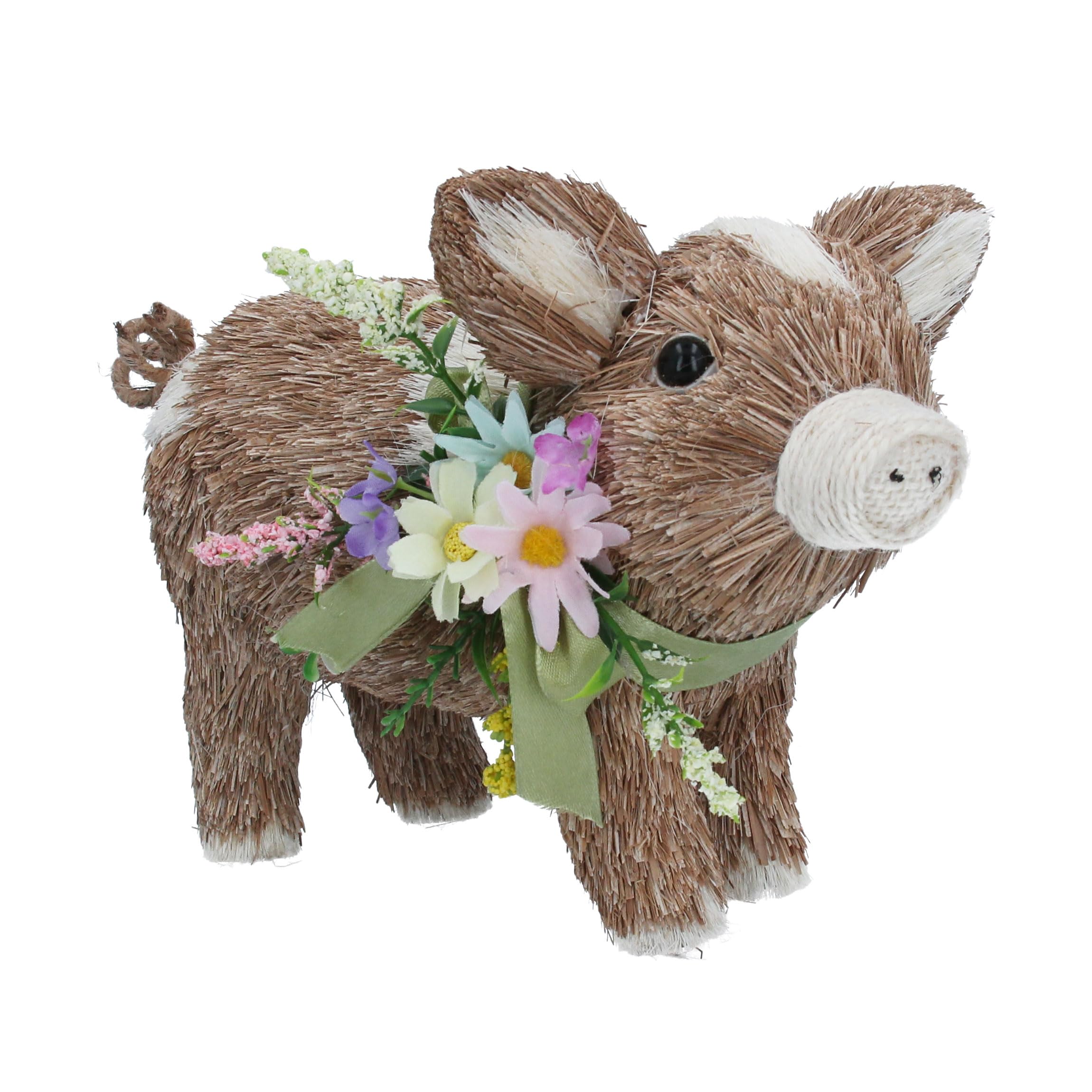 Gisela Graham Easter Pig Ornament Decoration, Natural Bristle, Rustic Farmhouse, 44cm