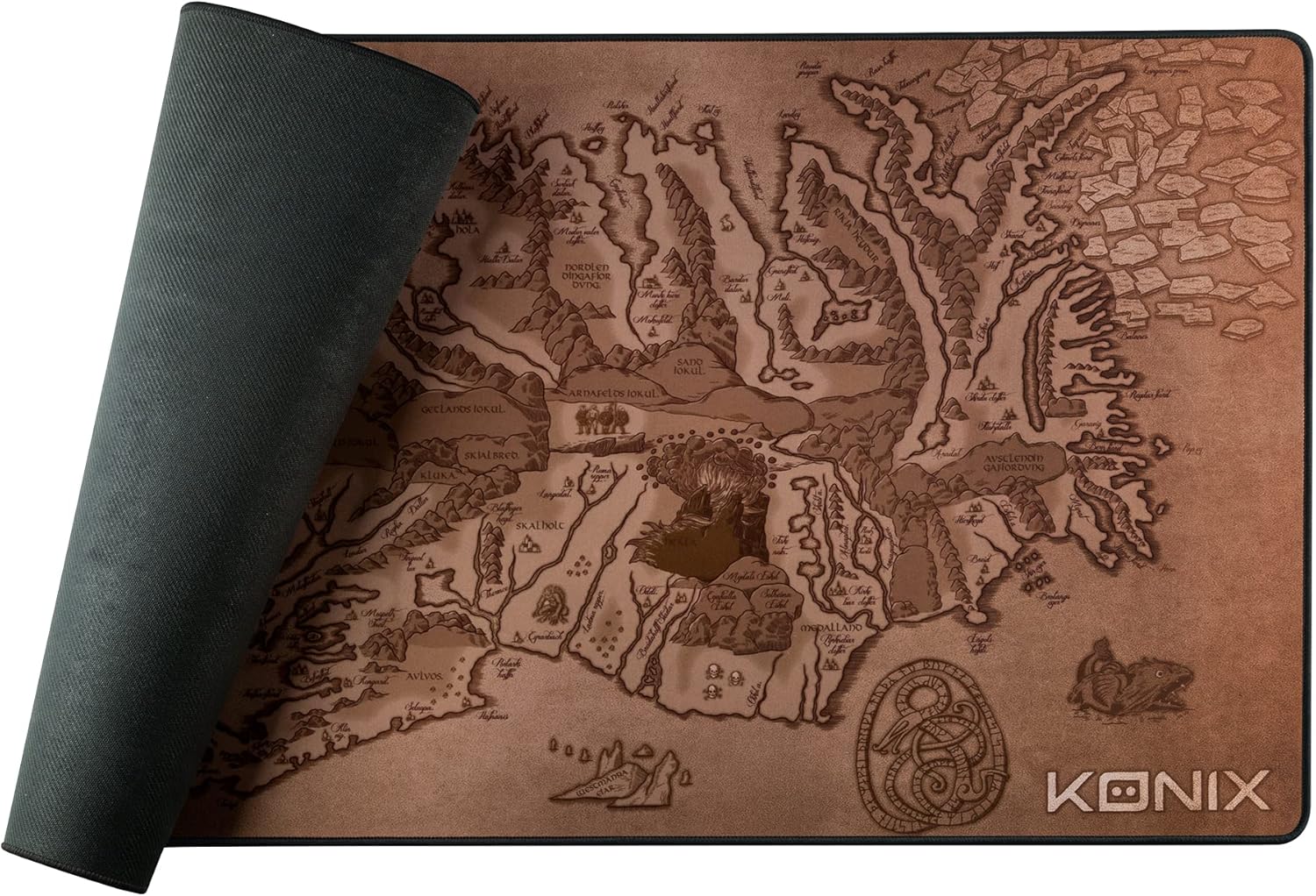Konix Drakkar Gaming Mouse Mat Arnafelds XXL 90 x 46 cm - Non-Slip Rubber Base - Viking Motif