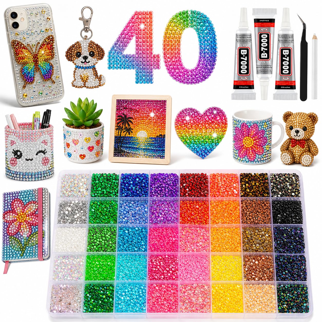Cystsoo 40 Colours Bedazzling Kit, 3mm Flatback Resin Rhinestones for DIY