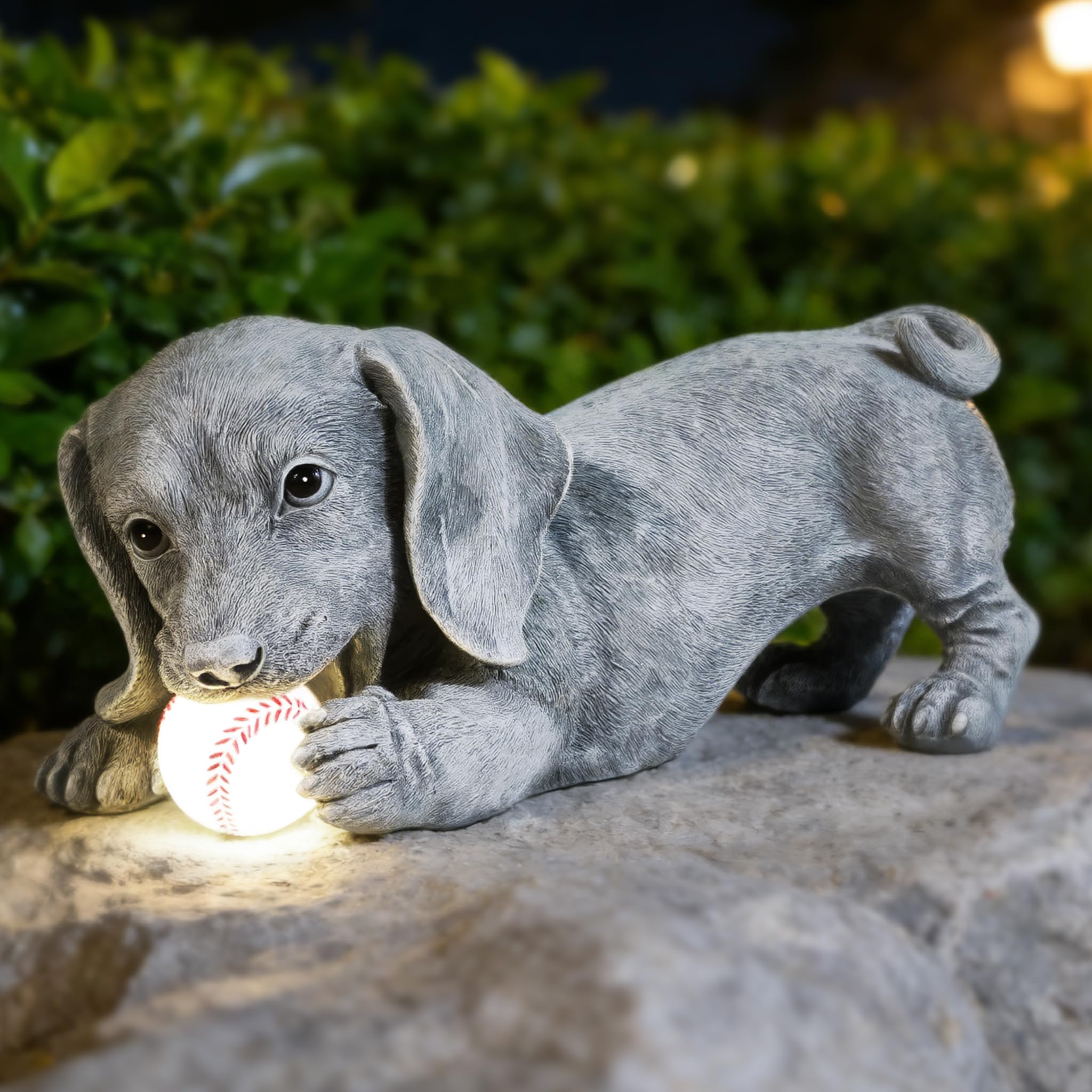 Dachshund Solar Garden Statue Weiner Dog Decor Outdoor Figurine Lights