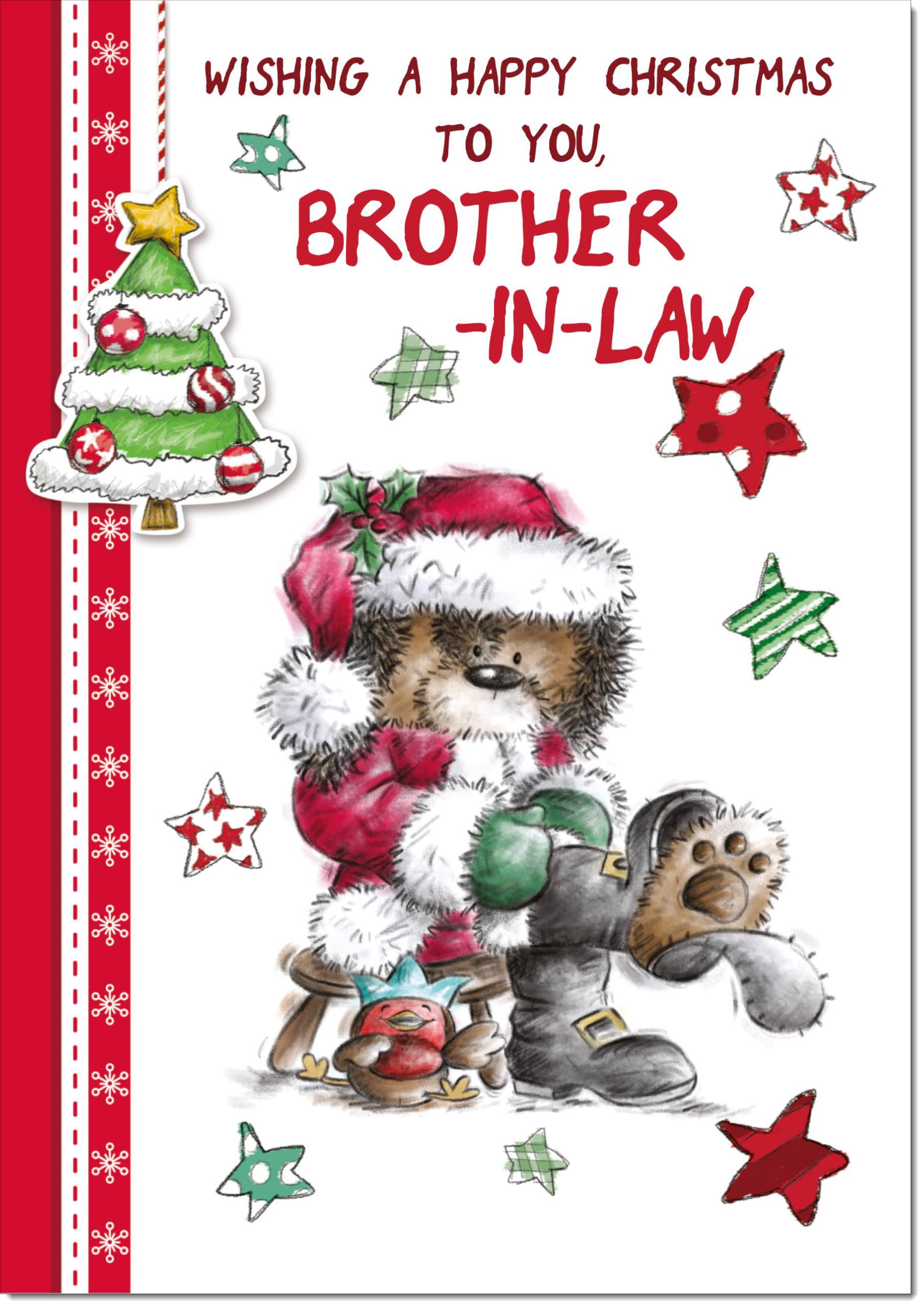 doodlecards Brother in Law Christmas Card Cute Bear Large A4 Size Christmas Card for Brother in Law with Plain Envelope