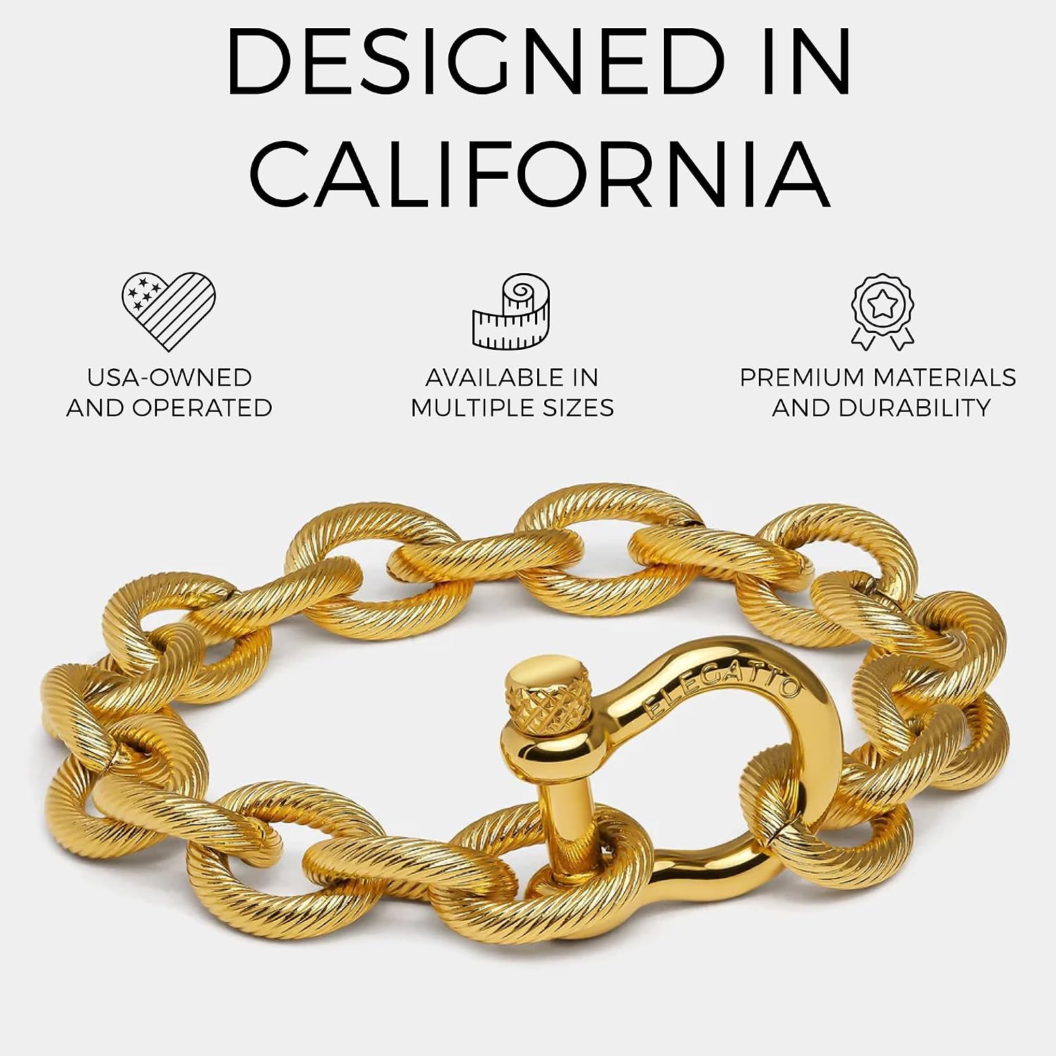 Elegatto Admiral Premium Chain Bracelet for Men | Polished Rope-Link Stainless Steel with Shackle Closure | Men’s Designer Jewelry Bracelets
