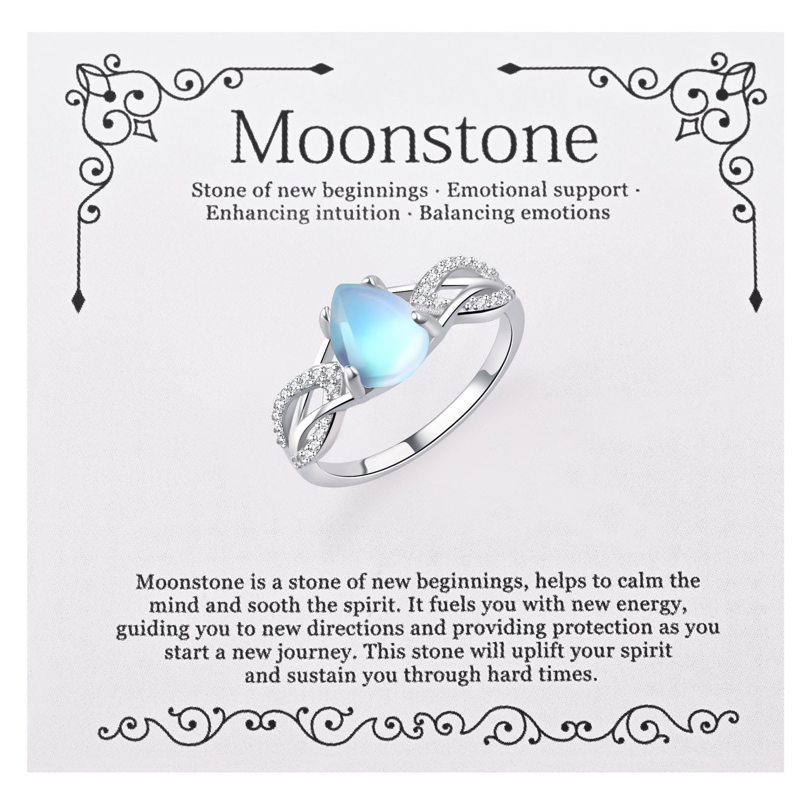JXJL New Beginnings Moonstone Rings for Women - 925 Sterling Silver Mood Rings Valentine's Day Gift for Her