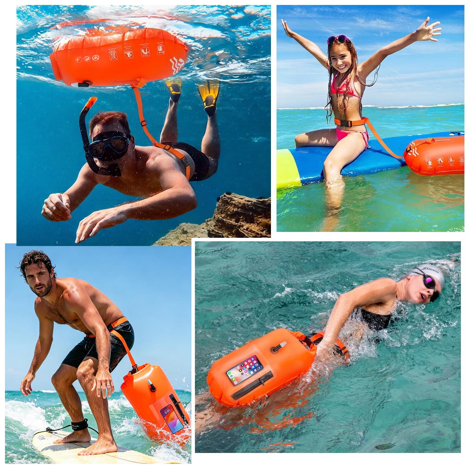 Kiiwah 20L Freiwasser Schwimmen Boje für Erwachsene und Kinder, Aufblasbare Schwimmboje mit Trockentasche Boje für Schwimmer PVC Dry Bag Hohe Sichtbarkeit Schwimm Bojen für Open Water und Triathlon