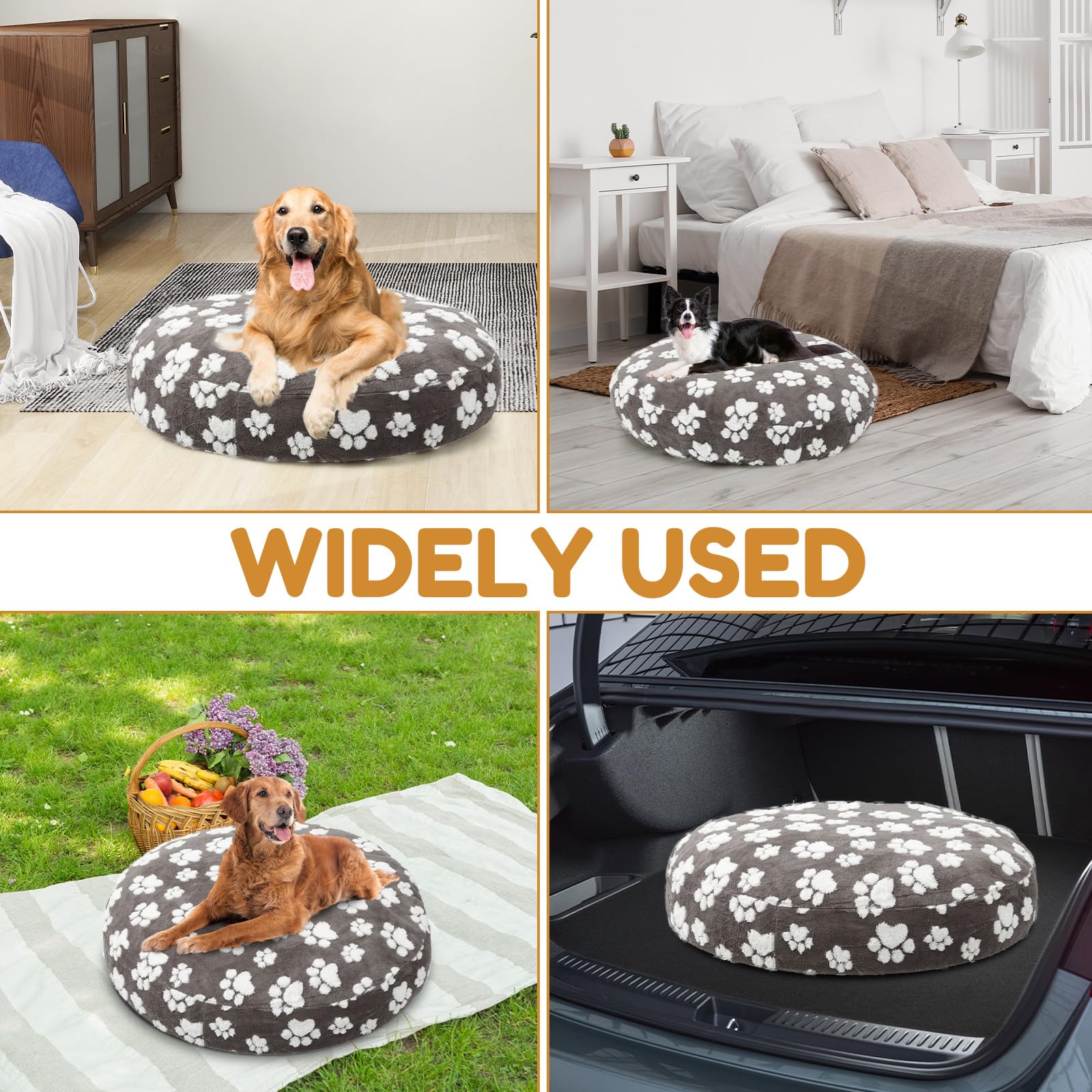 Funda de cama redonda para perro con bonita pata de perro, resistente y suave, forro polar de algodón, impermeable, funda de cama para mascotas con impresión y diseño de doble cara para mascotas (gris