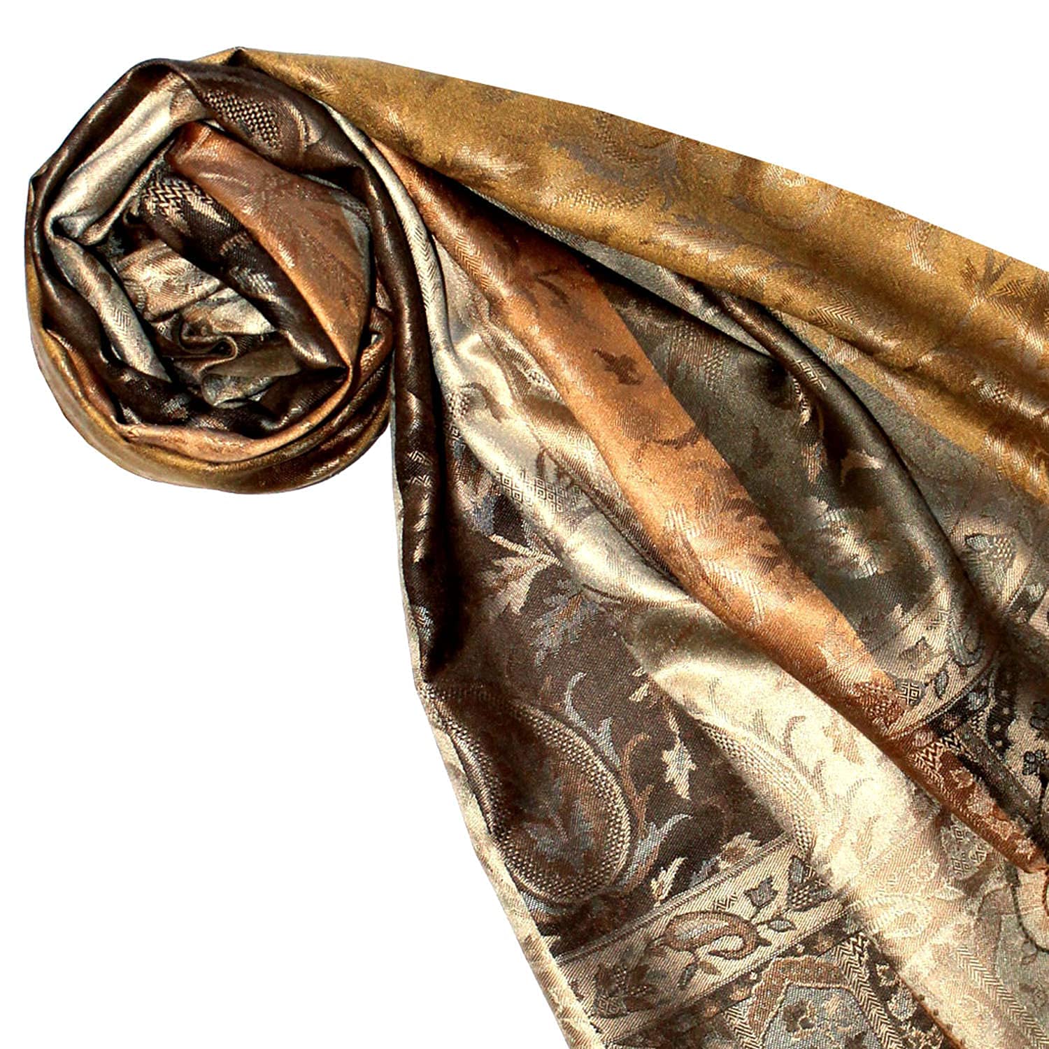 Lorenzo Cana Pashmina Damenschal Schaltuch jacquard gewebt aus 100% Seide 70 x 190 cm Paisleymuster Seidenschal Seidentuch harmonische Braun Gold Farben 78080