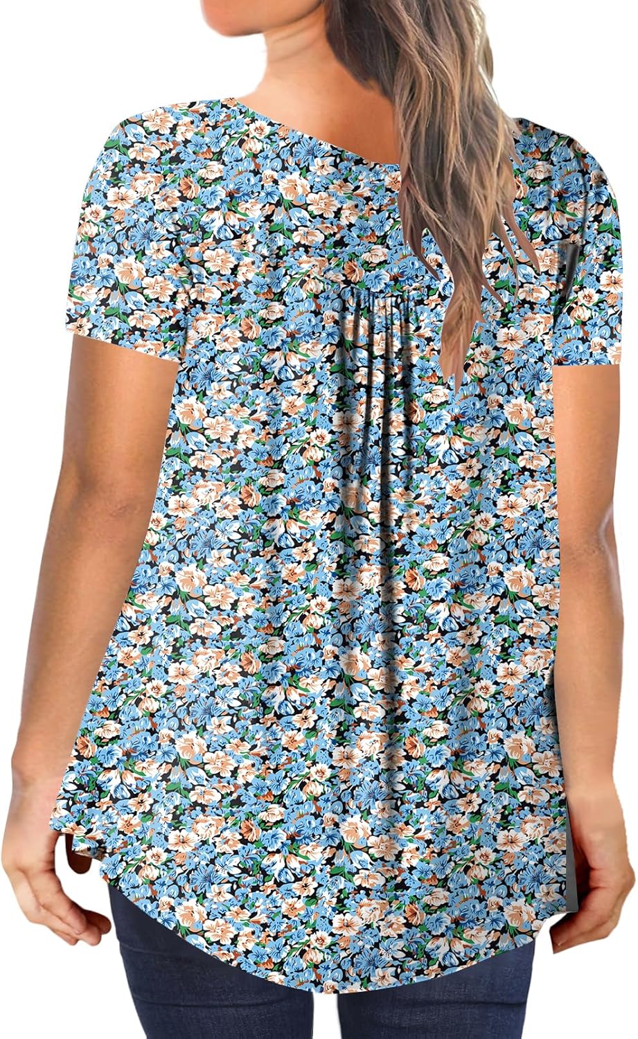 BeadChica Women's Plus Size Tunic Tops Casual Flowy Tshirts Ruched Botton Up Short Sleeve Blouses-Printed-3XL - Image 3