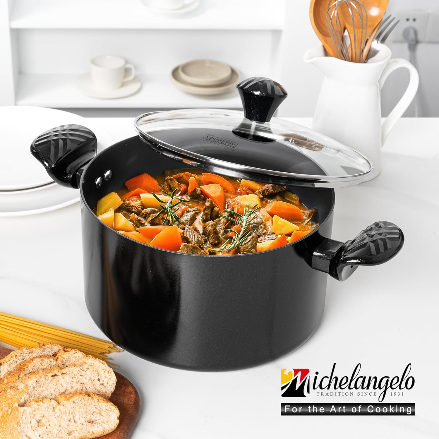 MICHELANGELO Stock Pot with Lid, 6 Quart Soup Pot with Lid, Nonstick Ceramic Cooking Pot with Stay-Cool Handle, Induction Compatible - 6QT, Black - Image 7