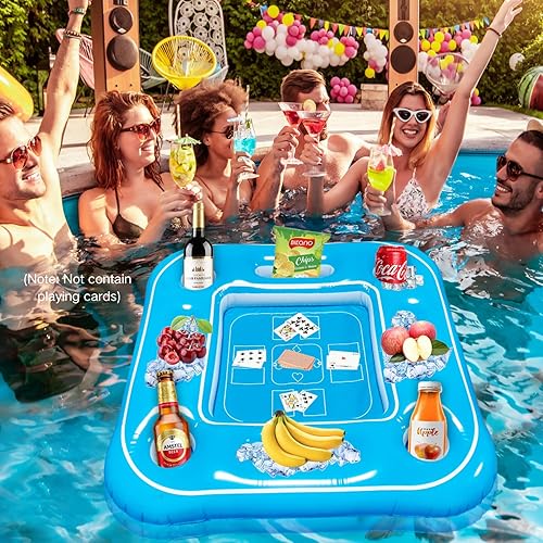 Miniatura 3 de Fistone Mesa de juego flotante inflable grande  Bandeja para piscina y fiesta en la playa, divertido soporte para alimentos y bebidas de verano para