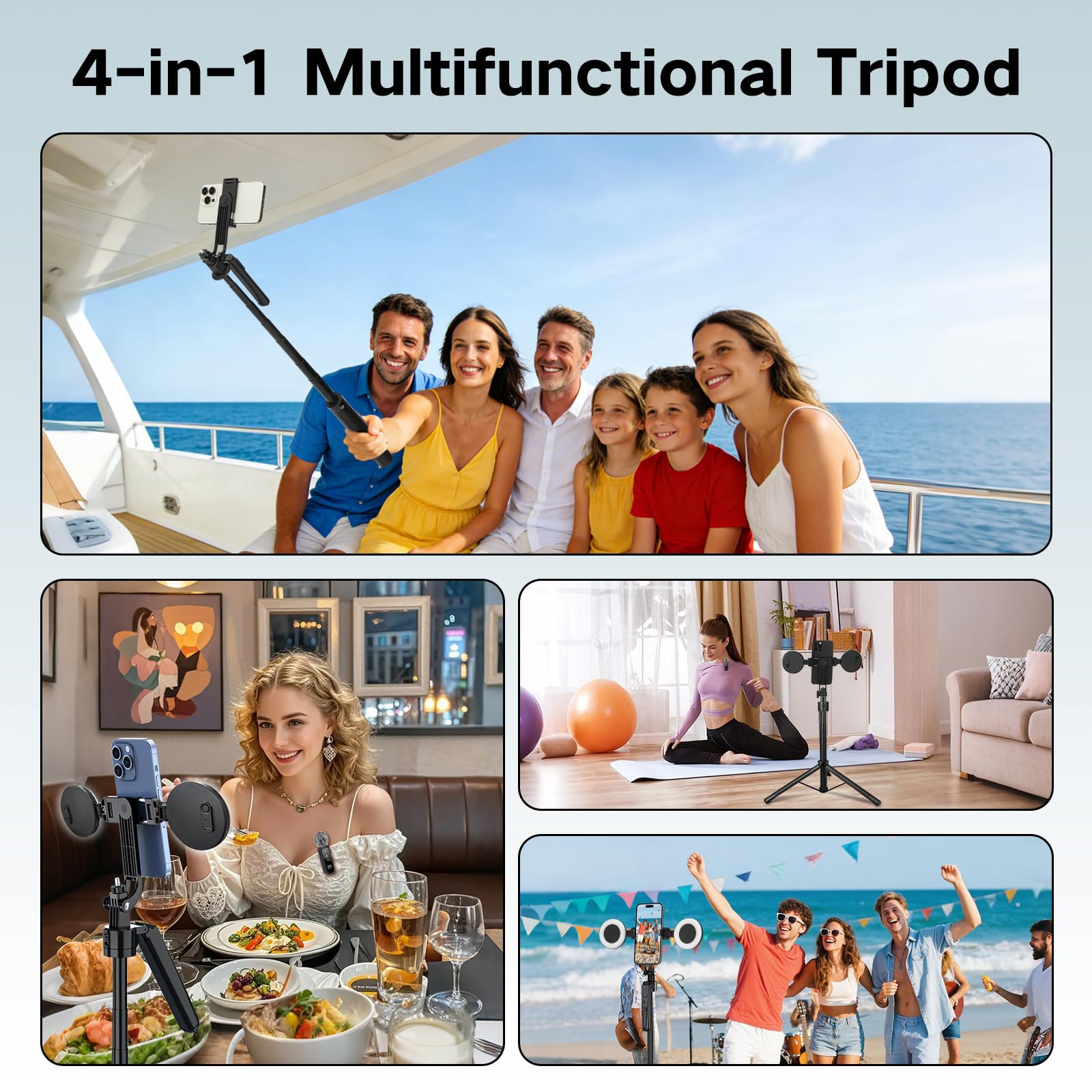 Set di vlogging per iPhone/Android, 180 cm, con tracciamento automatico del viso, rotazione a 360° per cellulare, supporto per contenuti, starter set con luce e microfono, bastone per selfie per
