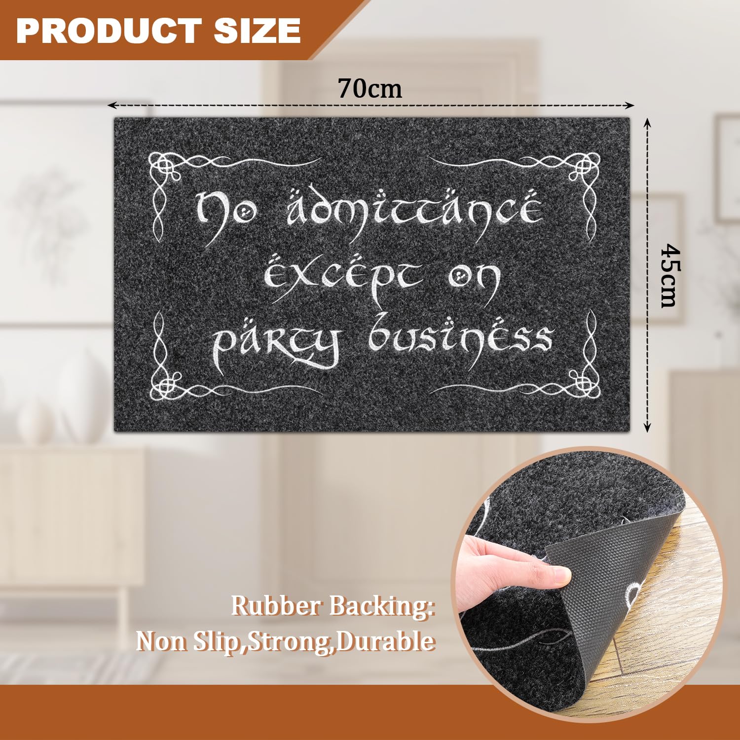 MWAZZLL Funny Doormat No Admittance Except On Party Business Mats Non Slip Outdoor Indoor Welcome Door Mats for Front Door,Entrance,Patio Grey - Image 3