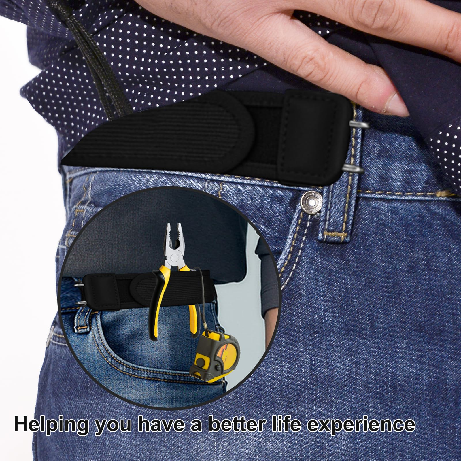 Cintura elastica con accessori in metallo, 4 pezzi, per riporre gli attrezzi da uomo, cintura elastica con gancio per attrezzi, design senza fibbia elastico per lavori all'aperto