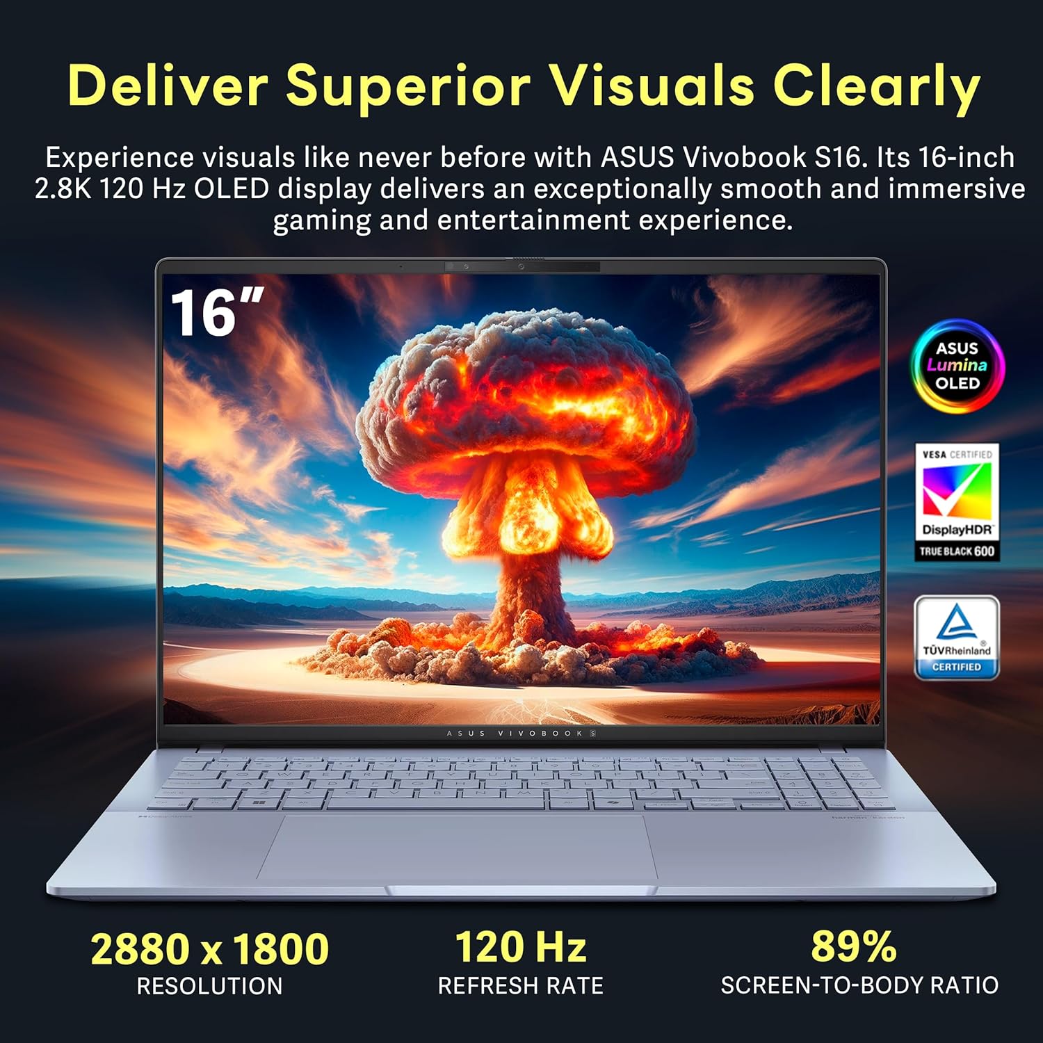 ASUS Vivobook 16" 2.8K OLED 120Hz Laptop, Intel Ultra 9 285H, 32GB LPDDR5X, 2TB Storage (1TB SSD+1TB Docking Station Set), Intel Arc Graphics, Backlit Keyboard, FHD IR Camera, Wi-Fi 7, Win 11, Blue