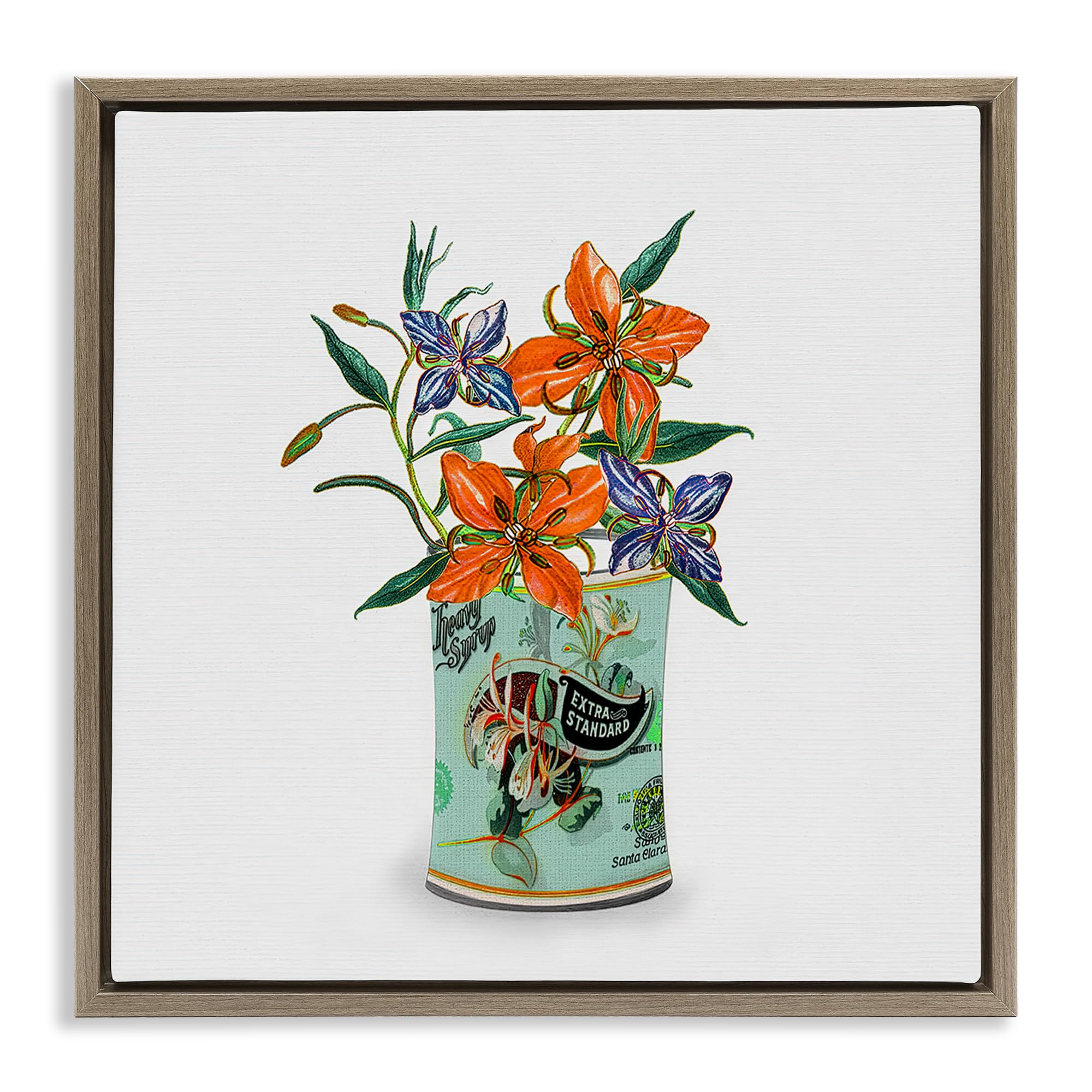Lirios en estaño retro floral, lienzo de 61 x 61 cm en marco flotante