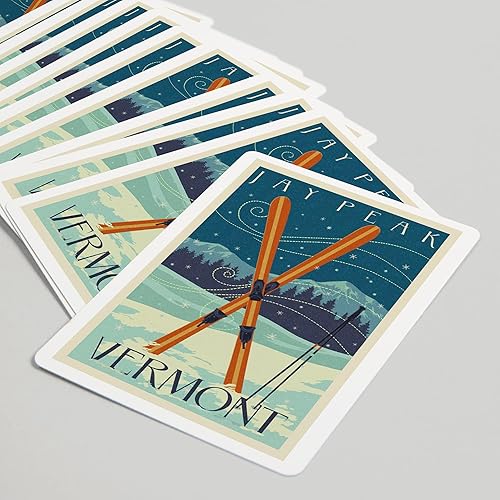 Miniatura 5 de Jay Peak, Vermont, Cross Skis, Letterpress (52 cartas de juego, baraja de cartas de tamaño póker con comodines)