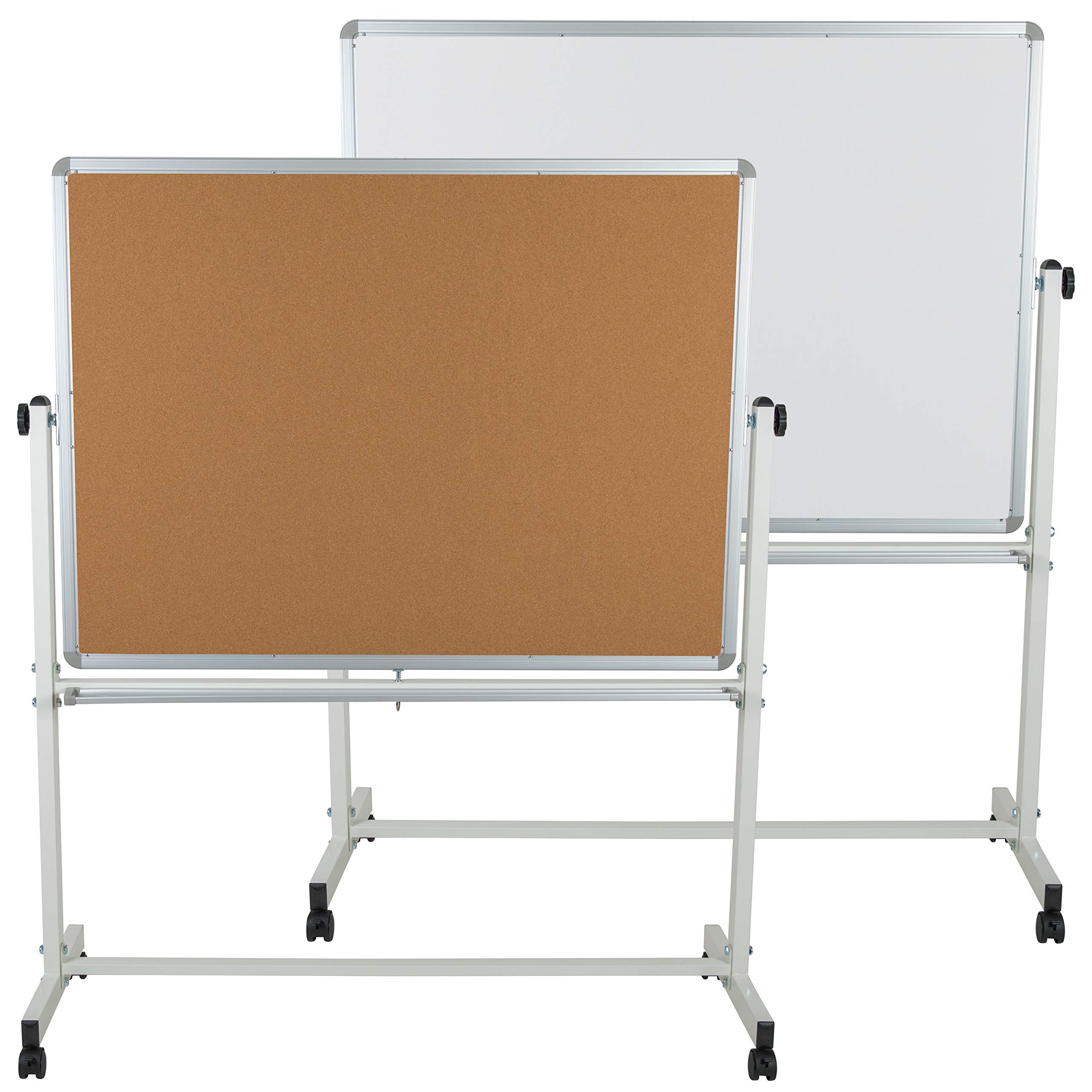 Flash Furniture HERCULES Series 53"W x 62.5"H Reversible Mobile Cork Bulletin Board and White Board with Pen Tray
