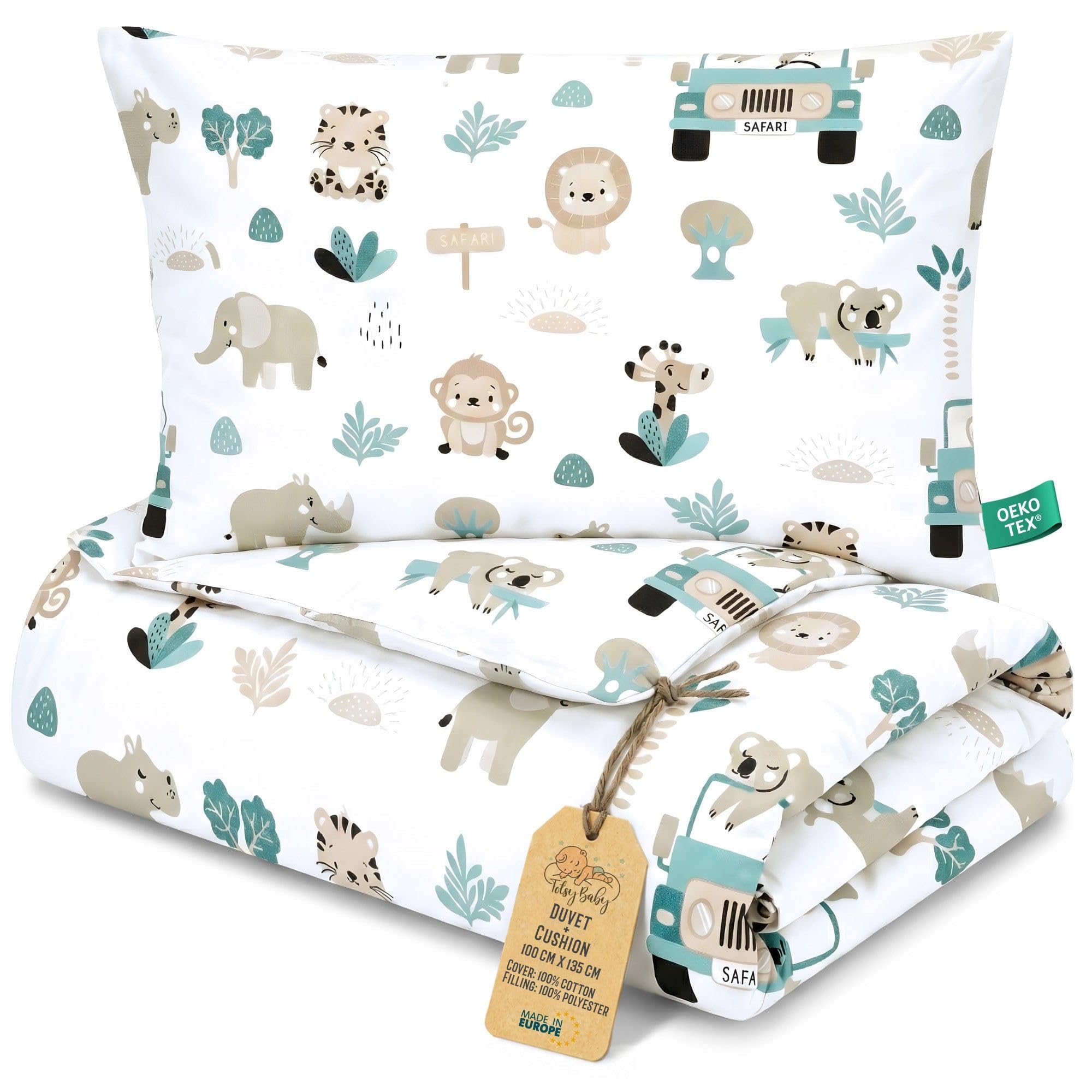 Totsy Baby Toddler Duvet Pillow Set 100x135 cm Quilt 40x60cm Cushion - Coton Lightweight Breathable Bedding Insert for Cot Nursery Travel Cots bed Insert Only 100 x 135 Oeko-tex Africa