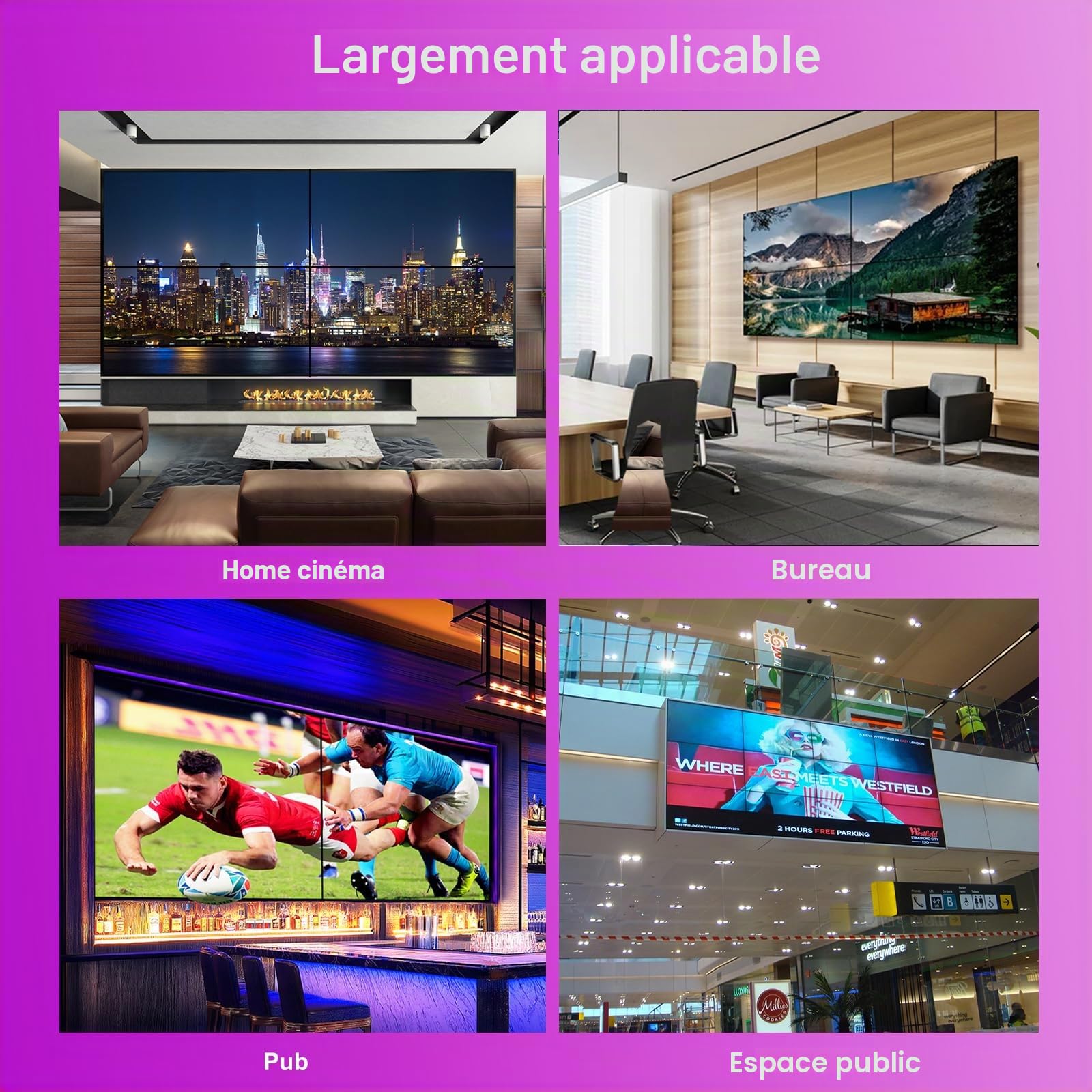 Contrôleur de Mur vidéo 4K HDMI 2x2, processeur de Mur vidéo pivotant de 180° avec télécommande IR, 8 Modes de Collage 1x1 1x2 1x3 1x4 2x1 3x1 4x1, combinez 4 écrans en Un Affichage Mural.