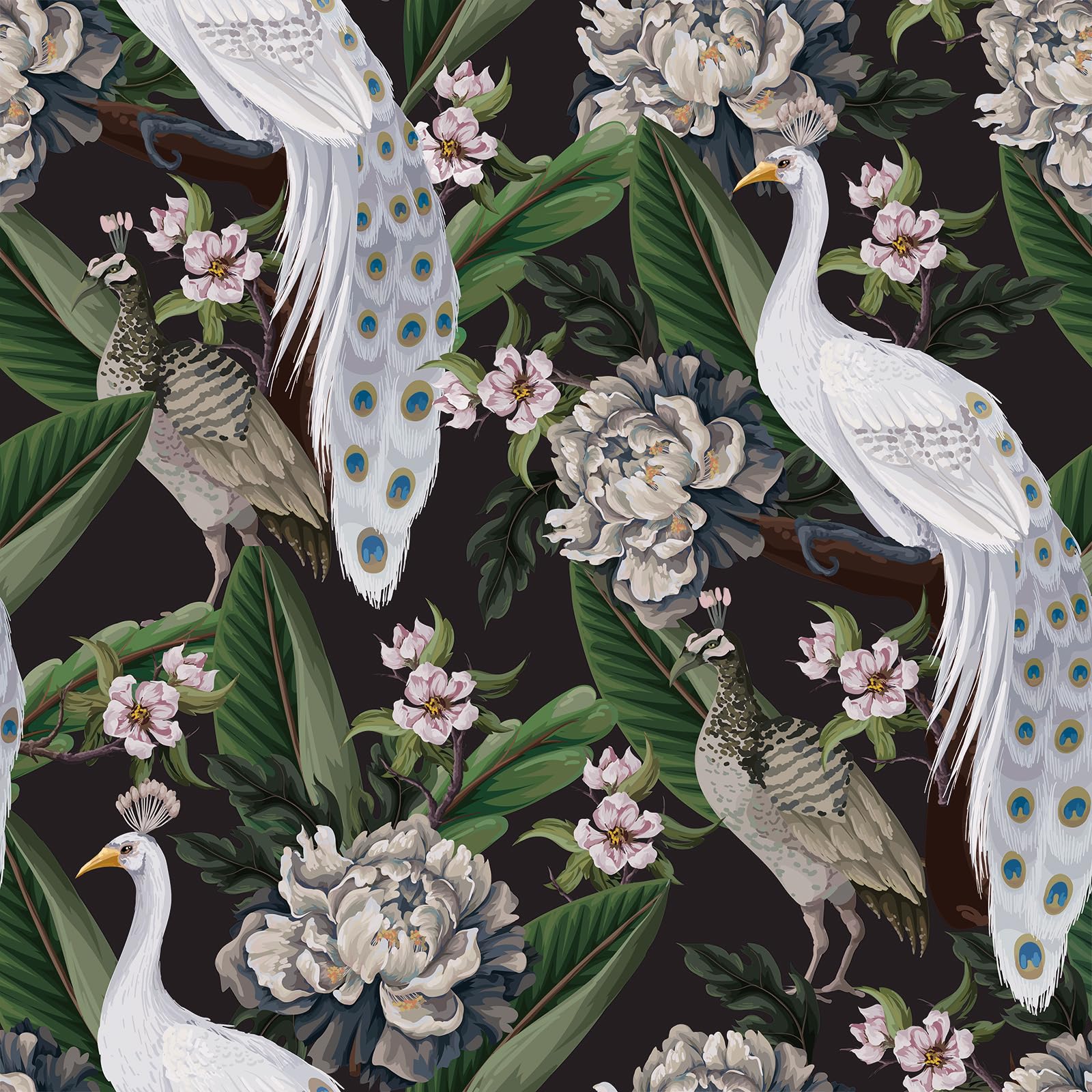 CRE8TIVE Peacock Peel and Stick Wallpaper - Vintage 12"x118" Tropical Jungle Leaf Removable Wallpaper Self Adhesive Peony Floral Contact Paper for