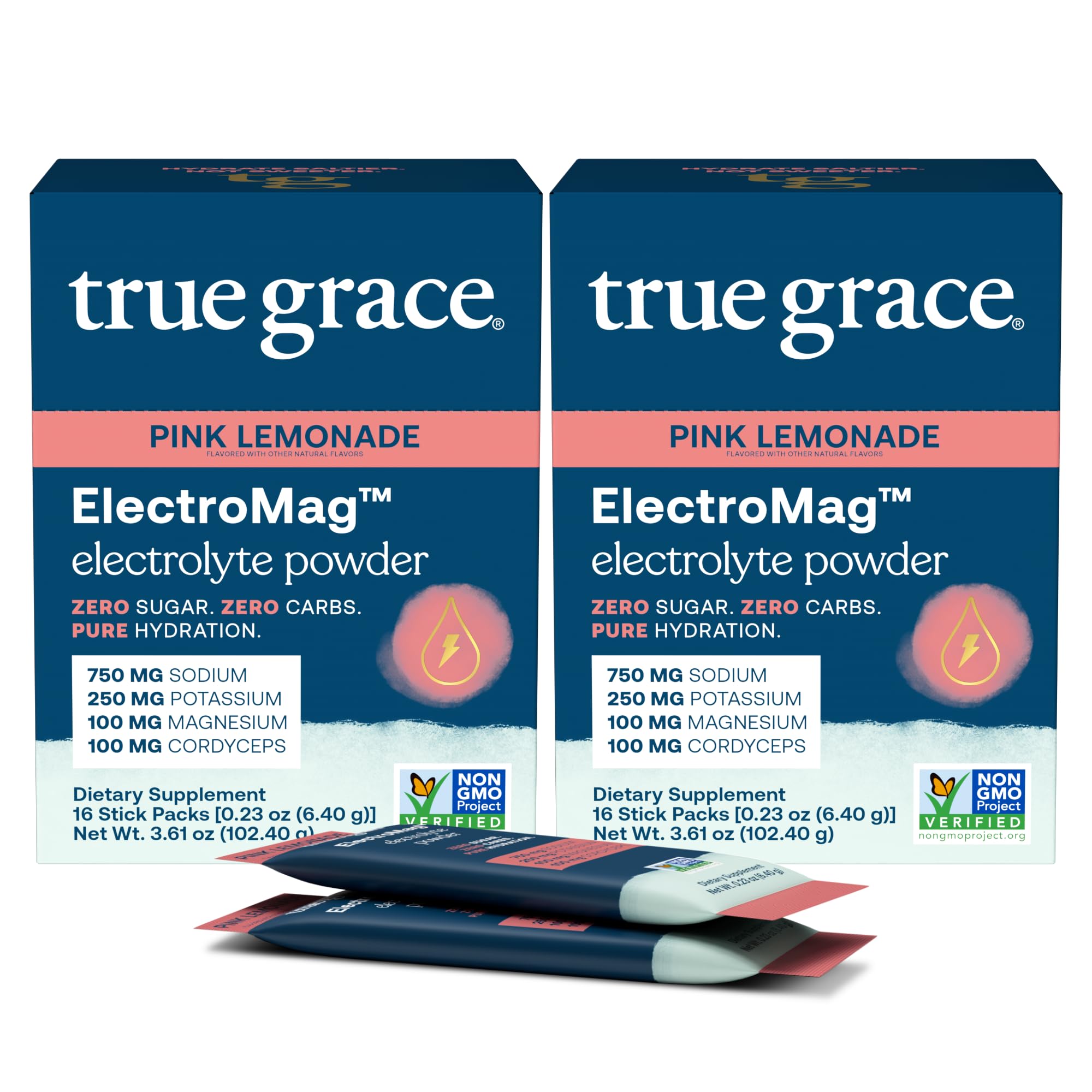 True Grace ElectroMag - 16 Stick Packs - Pink Lemonade - Electrolyte Powder for Rapid Hydration - Sodium, Potassium, Magnesium & Cordyceps - Zero Sugar & Carbs - Non-GMO - 16 Total Servings — Amazon image 16