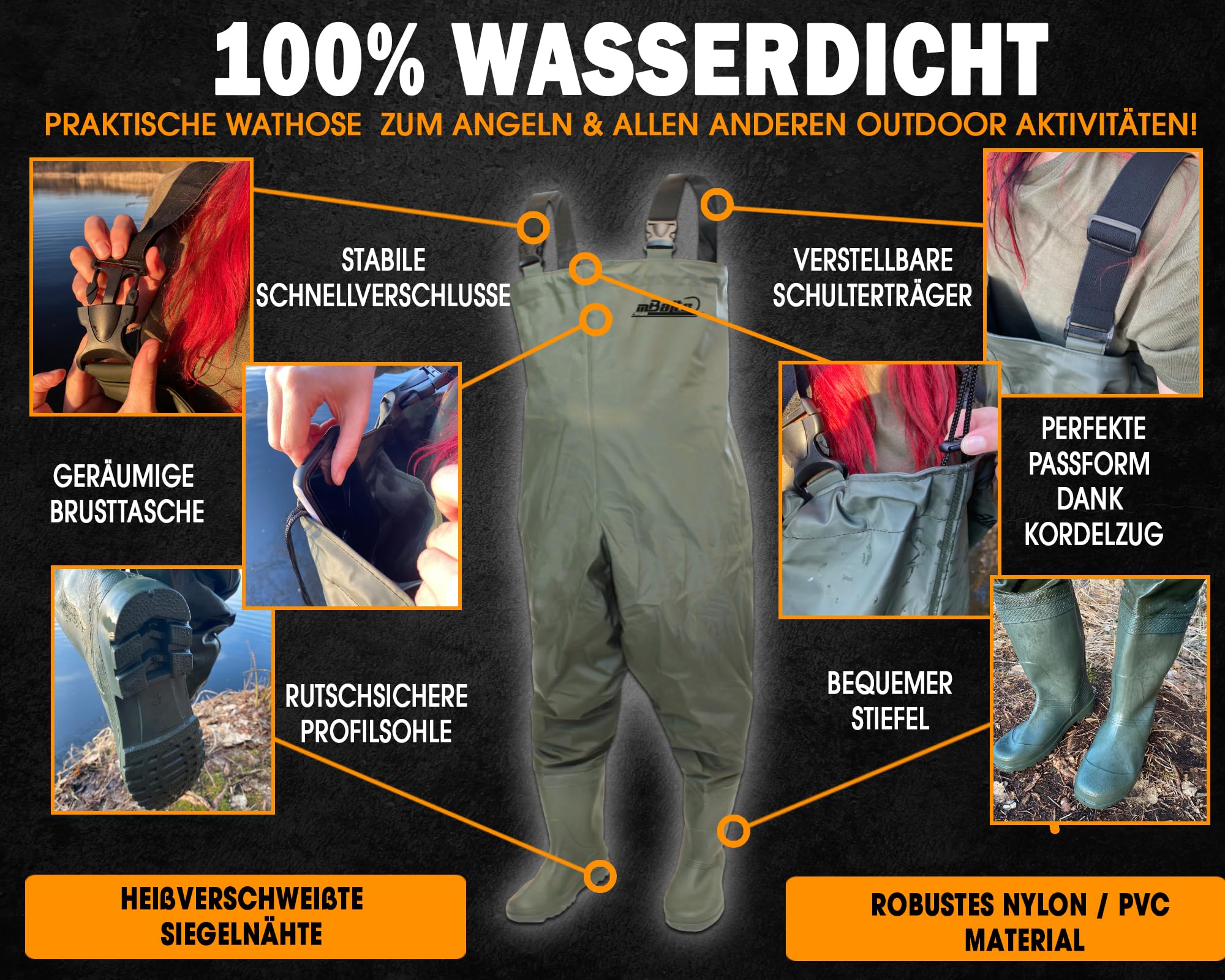 Angel-Berger Magic Baits Wathose Wader Watstiefel Watbekleidung PVC Nylon Wasserdicht Anglerhose