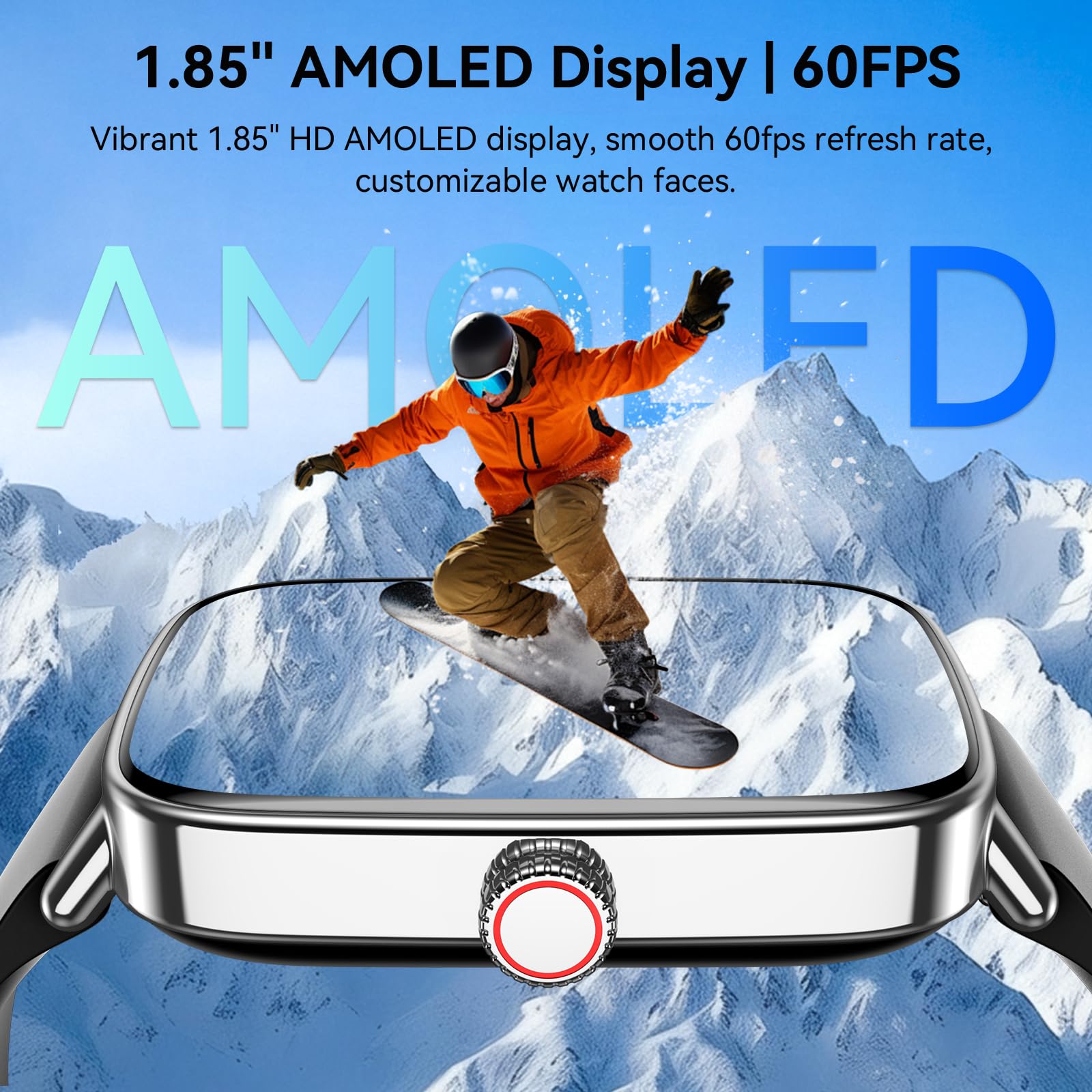Smart Watch for Women Men, 1.85" HD AMOLED Fitness Tracker (Answer/Call) with 24/7 Heart Rate/Sleep/SpO2 Monitor for iPhone & Android, 120+ Sports Modes Smartwatch with IP68 Waterproof, 2 Bands — view 7