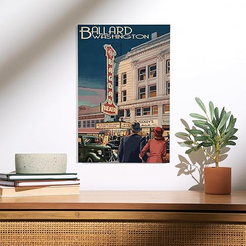 Miniatura 2 de Bagdad Theatre, Ballard, Seattle, WA - Letrero de pared de madera de abedul (12 x 18 pulgadas, decoración rústica del hogar, arte listo para colgar)