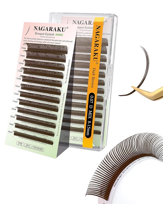 Extensões de cílios NAGARAKU 5D Flower Spikes, 0,07 mm, curvatura D, 8–15 mm, mix de comprimentos