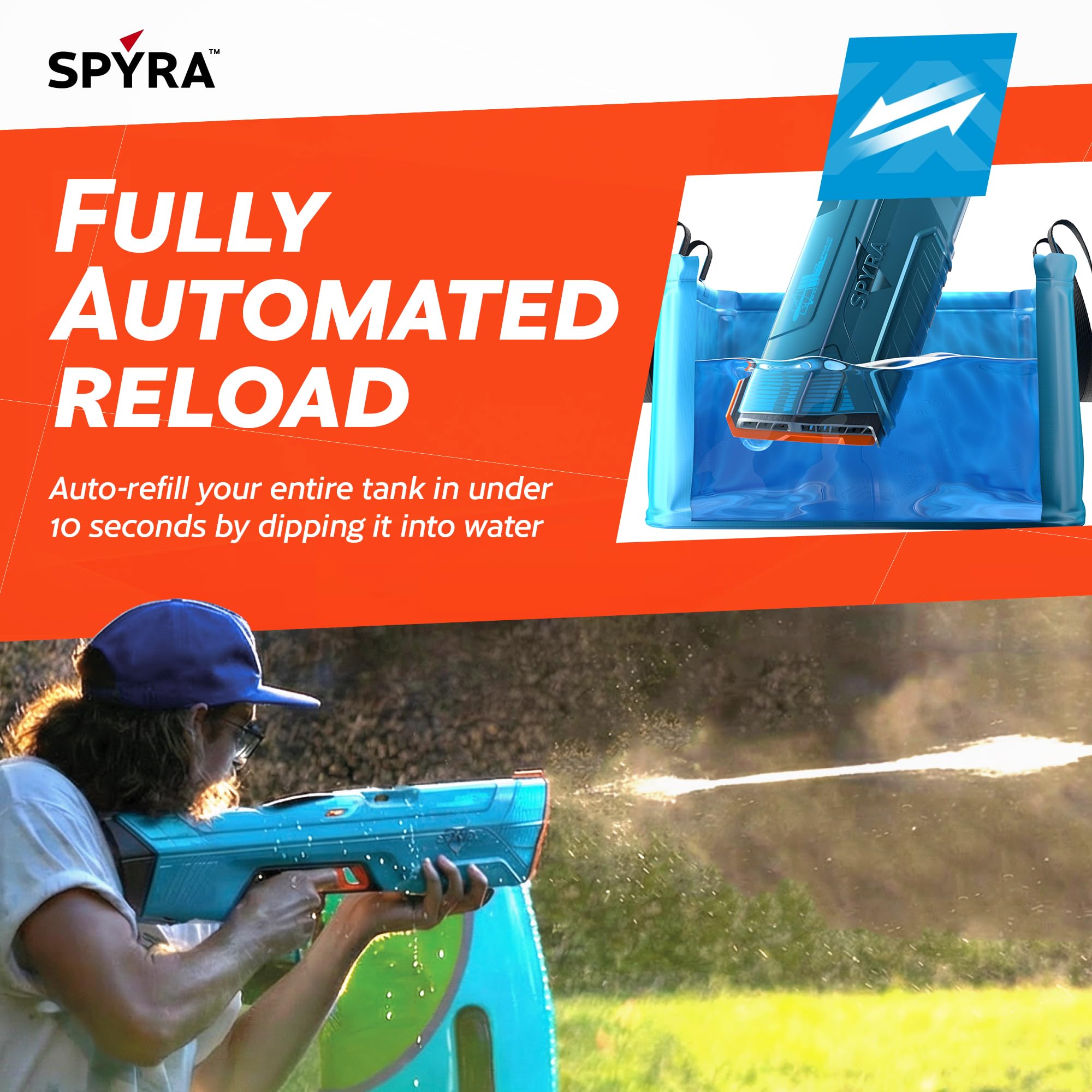 Spyra Electric Water Gun with Single Shot Technology, Premium Water Blaster with Automatic Recharge, TFT Display, 5 Blast Modes and 3 Game Modes, Long Range, Outdoor Water Toy