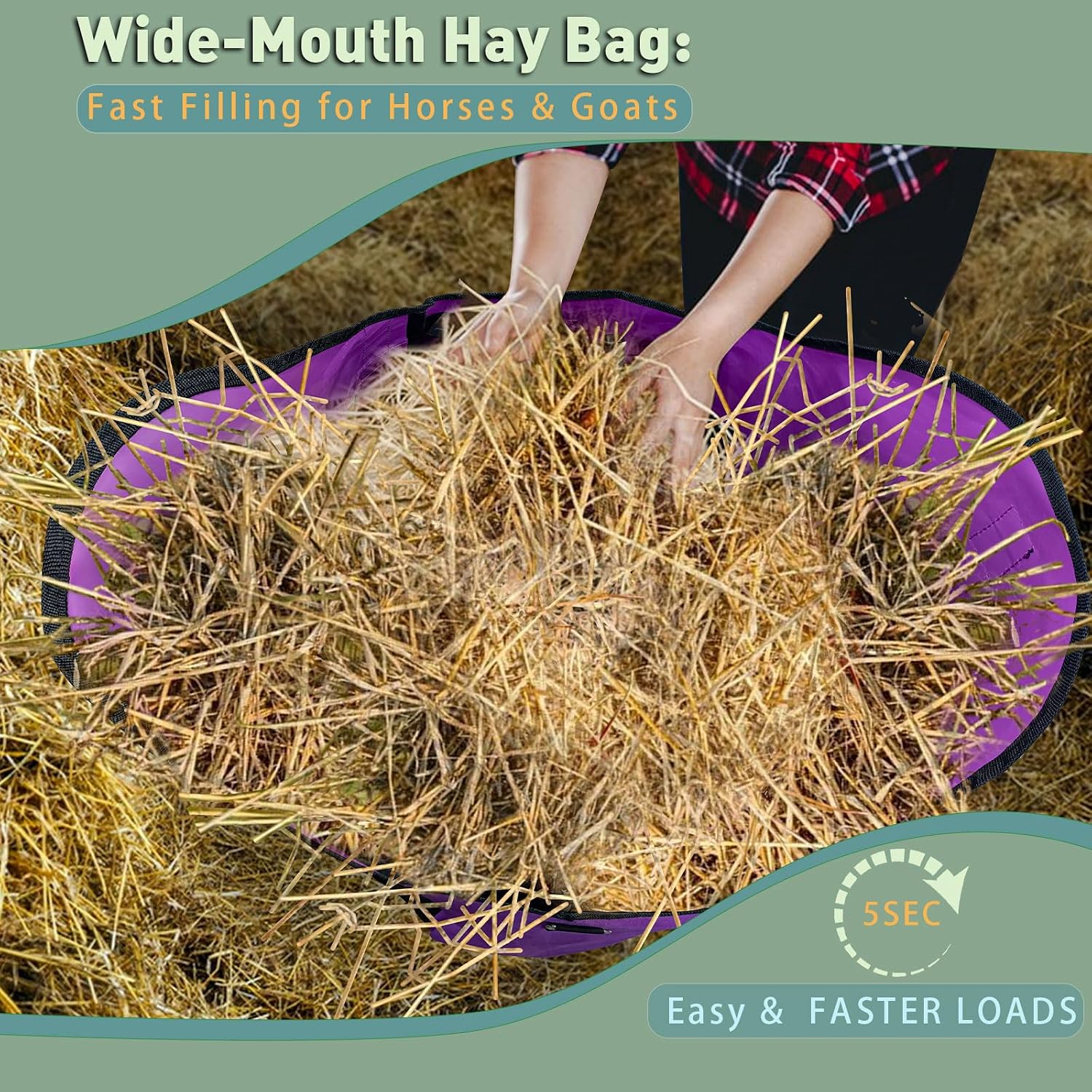 2 Pack Purple Slow Feed Hay Bags for Horses Goats Rabbits Donkeys,Heavy Duty Oxford Hay Feeder with Front Hay Net Design, Easy Fill Hanging Forage Bag (Premium Animal Feeding Solution)