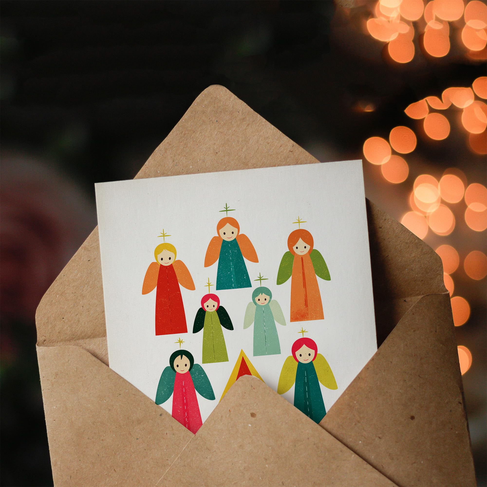 Carte De Noël Avec Scène De La Nativité - Anges Et Bébé Jésus En Couleurs Vives - Format 17.5x12.5cm, Intérieur Vierge - 4