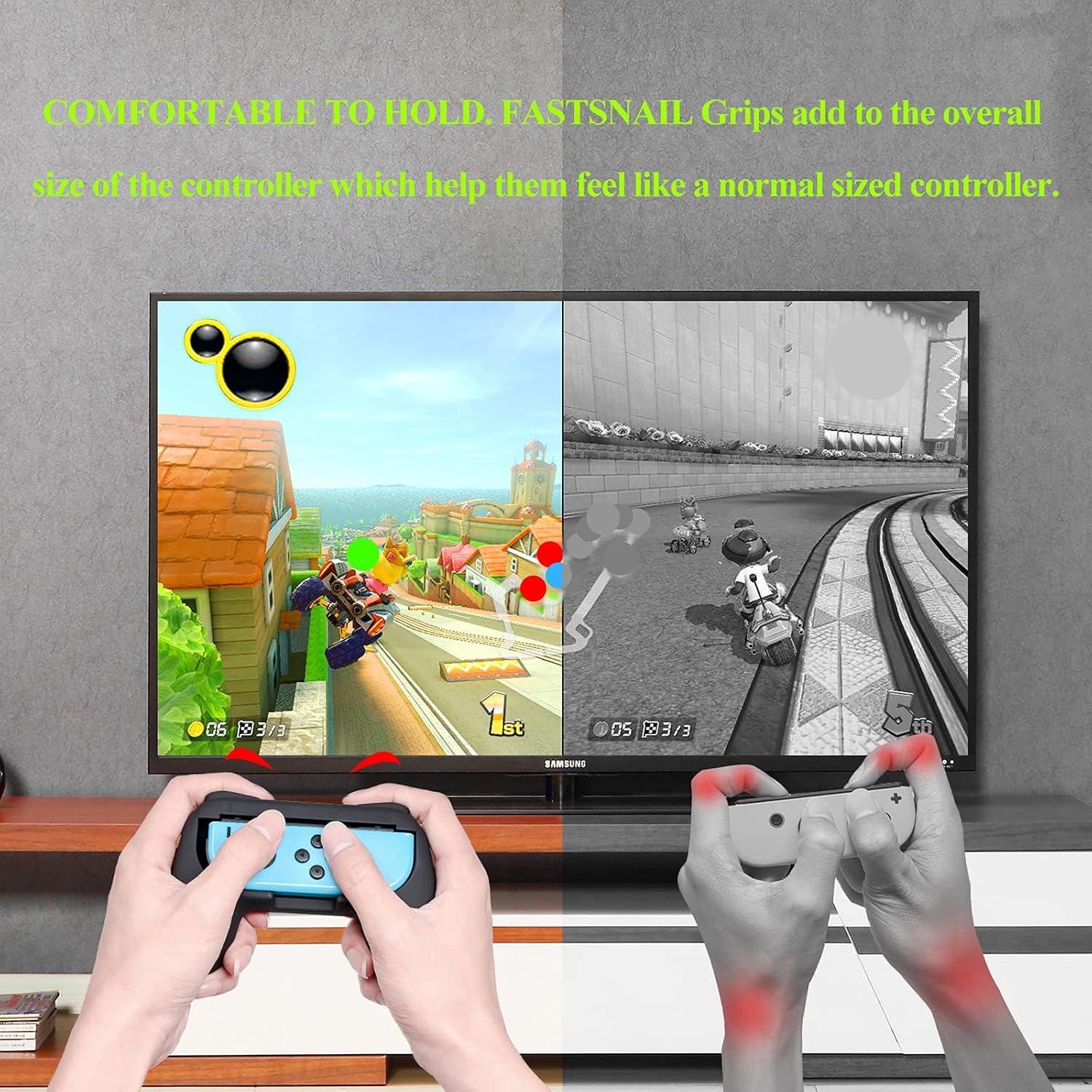 FASTSNAIL 4 Pack Grips Kit Compatible with Nintendo Switch for Animal Crossing for Joy Con, Wear-Resistant Grip Controller for Joy con & OLED Model for Joy con with 12 Thumb Grip