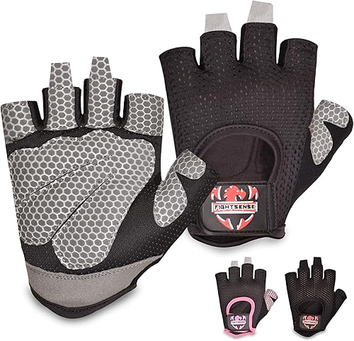 FIGHTSENSE Guantes de levantamiento de pesas con protección completa de la palma de la mano, guantes de entrenamiento para hombres y mujeres,