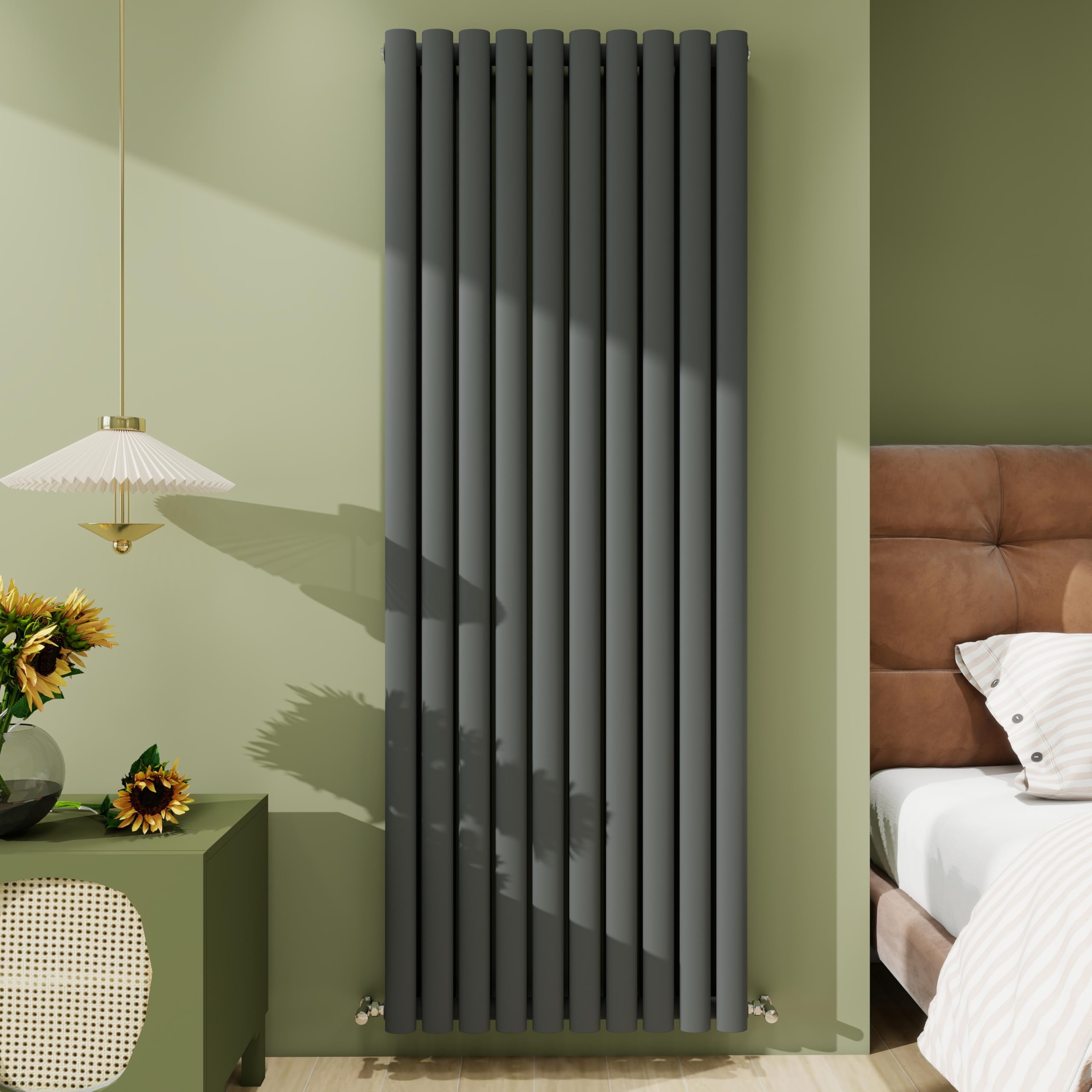 Biubiubath Radiator 1600×590mm Anthracite Vertical Double Oval Column Designer Central Heating Rad 6635 BTU