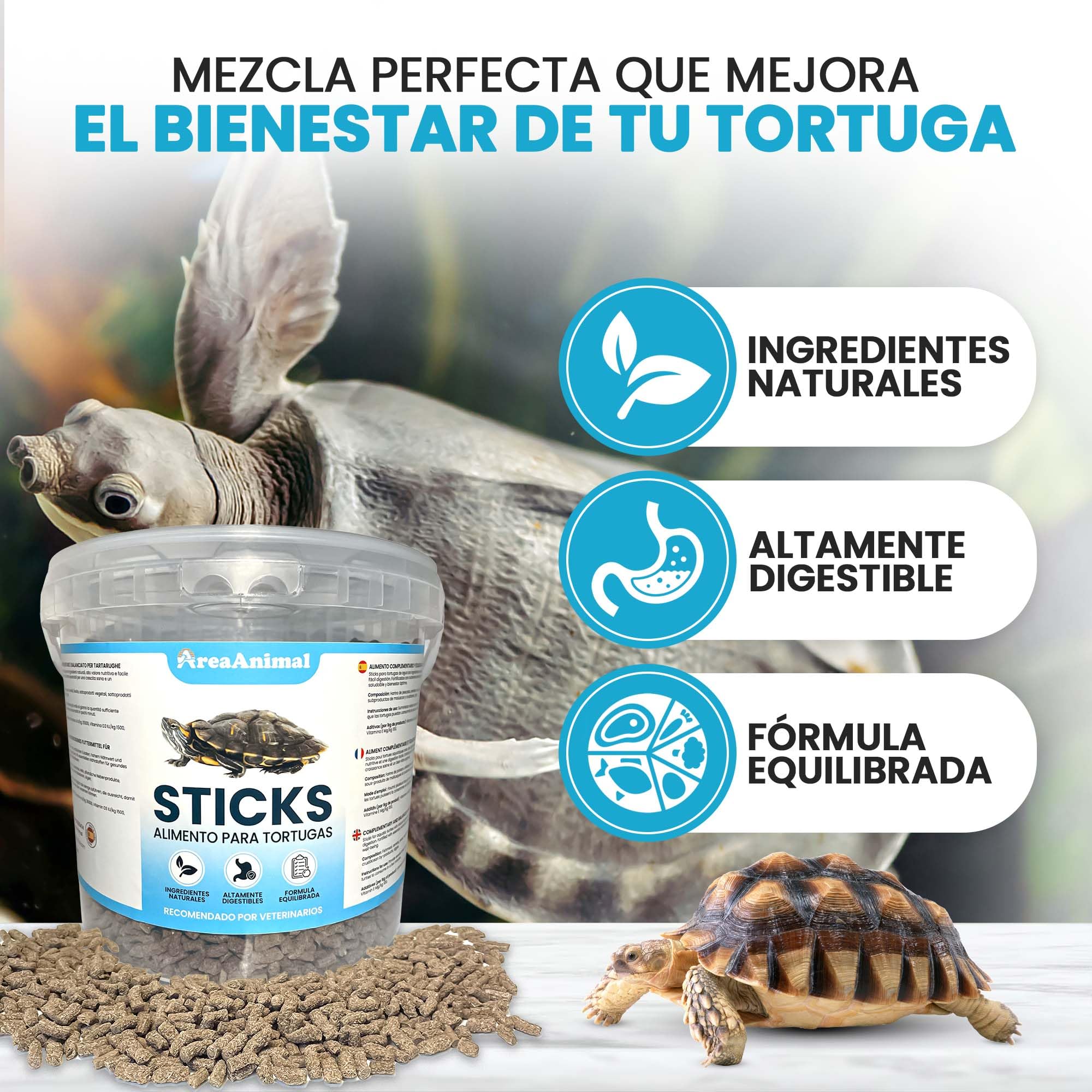 AreaAnimal - Comida Tortugas de Agua, 1.5KG/5L Comida Tortuga Stick, Alimento Tortuga Agua con Alto Valor Nutritivo, Alimento Tortugas Altamente Digestibles — view 2