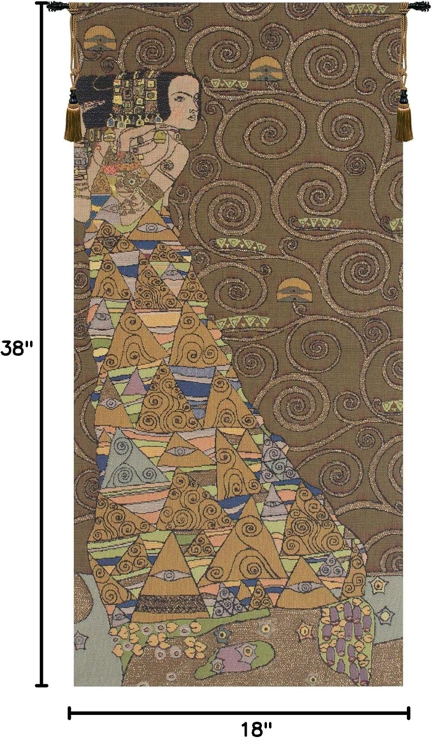 Charlotte Home Furnishings Inc. L’Attente Klimt A Gauche Fonce French Tapestry Wall Hanging 38 X 18 Inch Viscose Cotton And Polyester Blend Wall Art Perfect For Wall Decor By Gustav Klimt