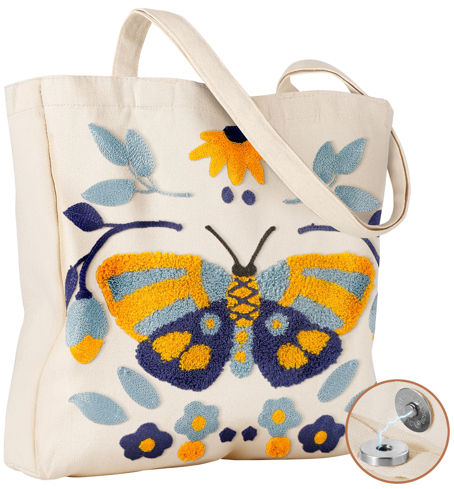 Miss Adola Aesthetic Embroidery Tote Bag for Women - Reusable Canvas Cute Shoulder Bag for Shopping, Grocery, Work, Book