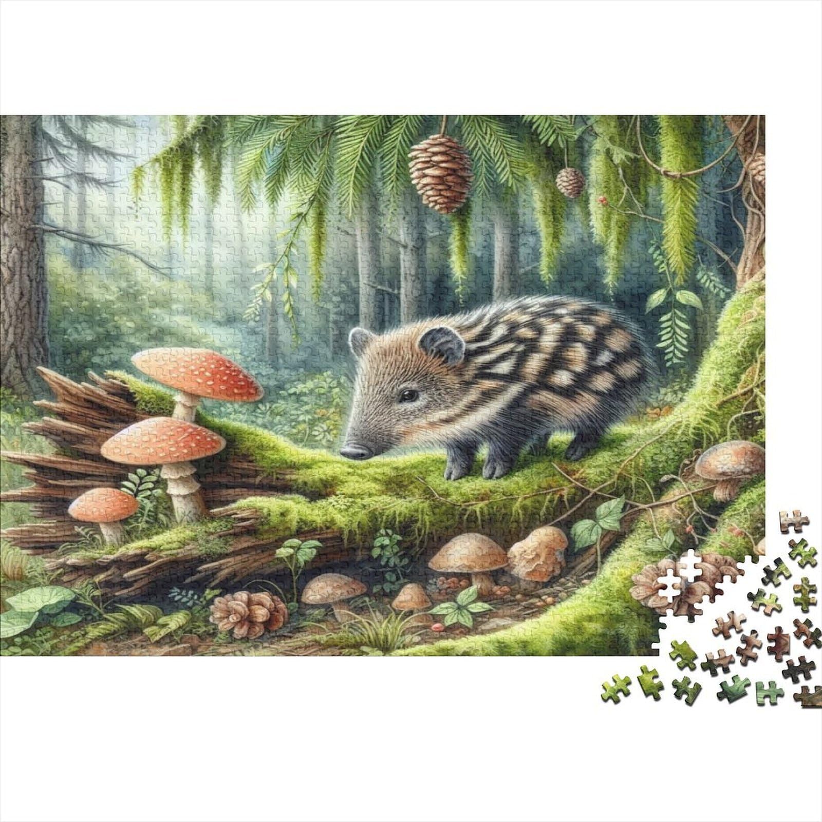 Forest Boar Mushrooms 1000-piece Jigsaw Detailed Recycled Cardboard Forest Armadillo Premium Stress Relief Challenging for Adults Age 14+ 70x50cm/1000pcs — image 1